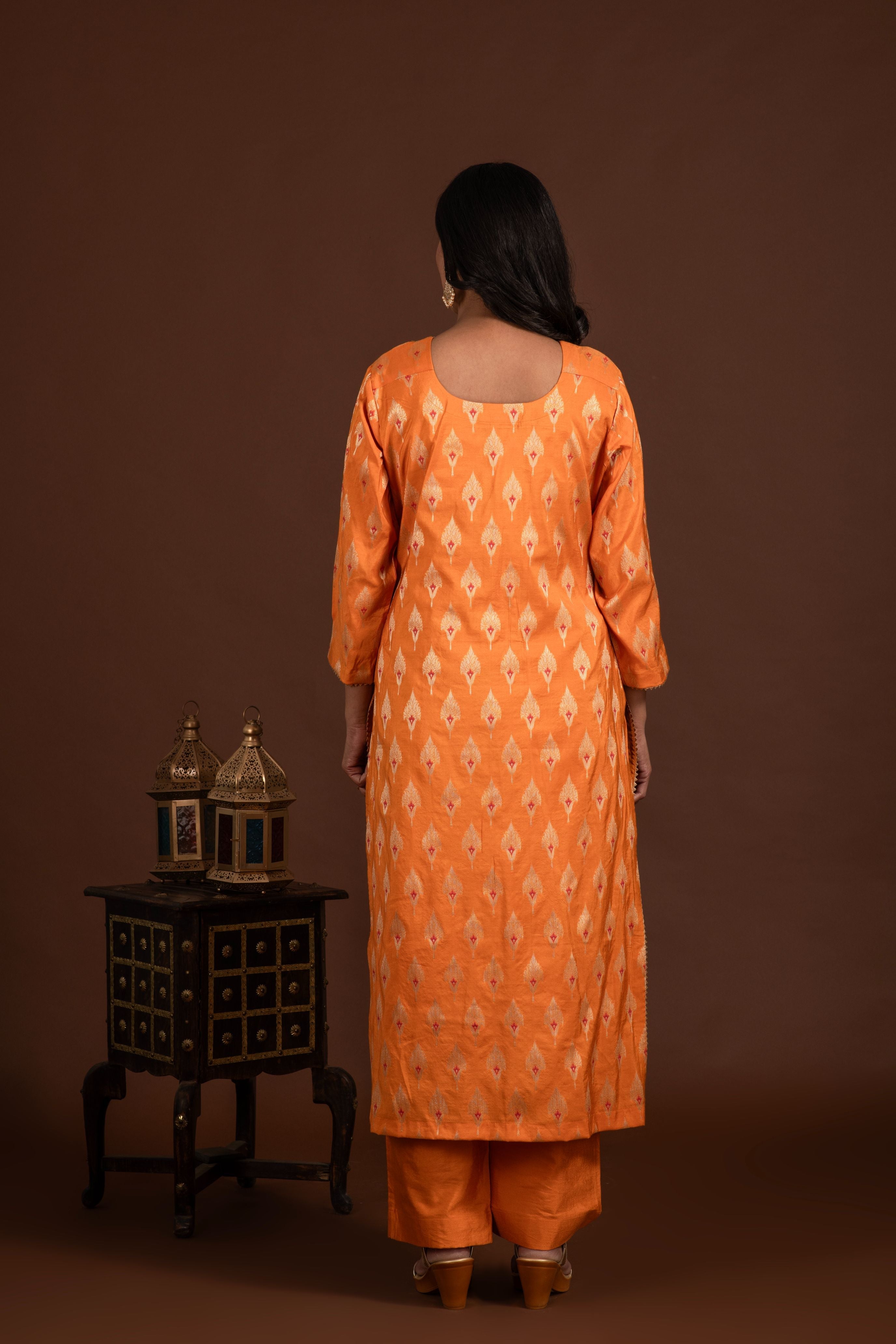 Banarasi weave kurta and dupatta with solid colour bottom