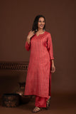 Bhagalpuri katan three piece dupatta suit with embroidered neckline. K21