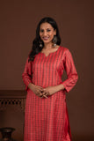 Bhagalpuri katan three piece dupatta suit with embroidered neckline. K21