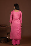 Bhagalpuri katan three piece dupatta suit with embroidered neckline. K25