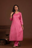 Bhagalpuri katan three piece dupatta suit with embroidered neckline. K25