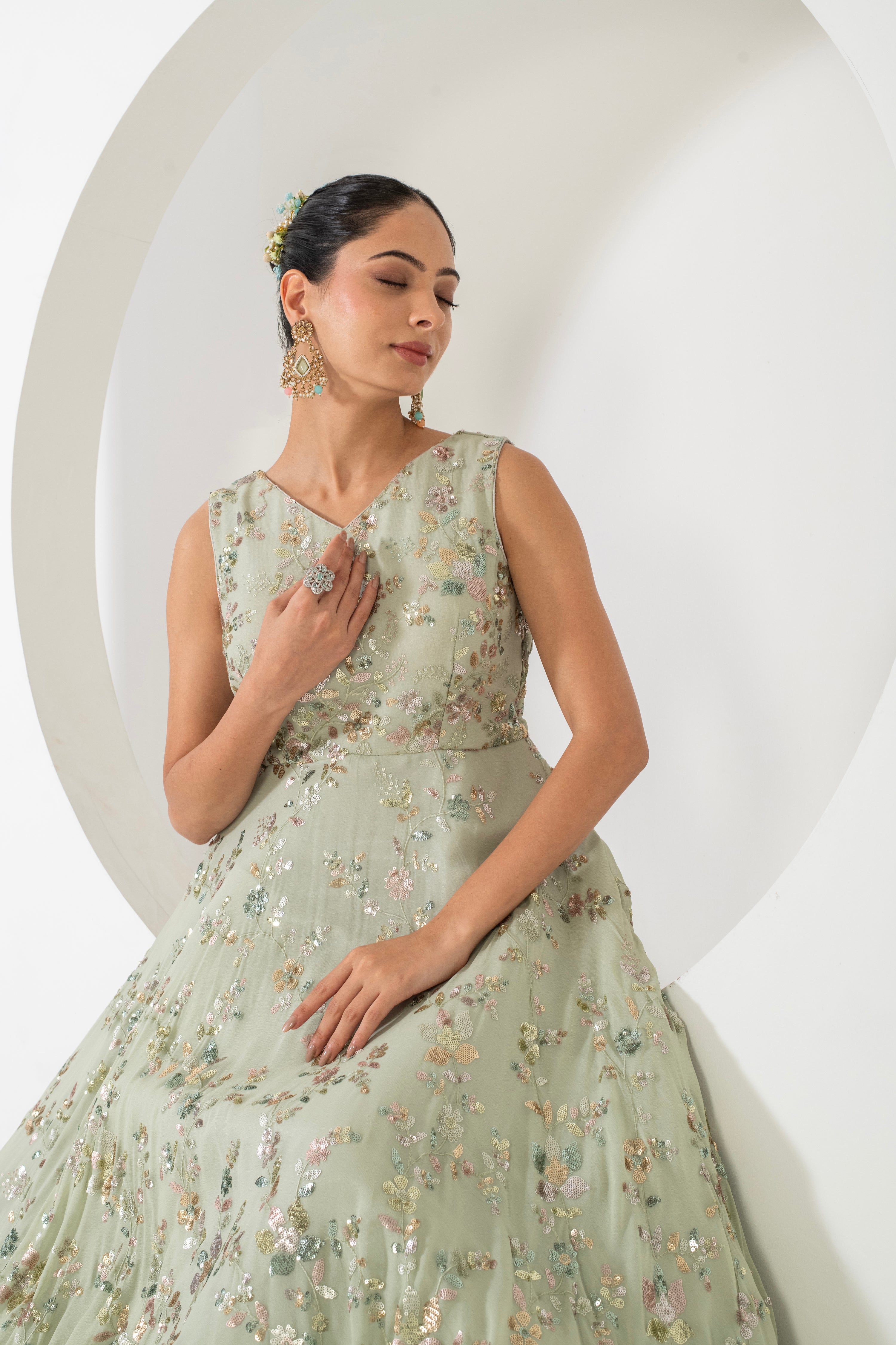 Heavy Embellished Gown with classic Neckline