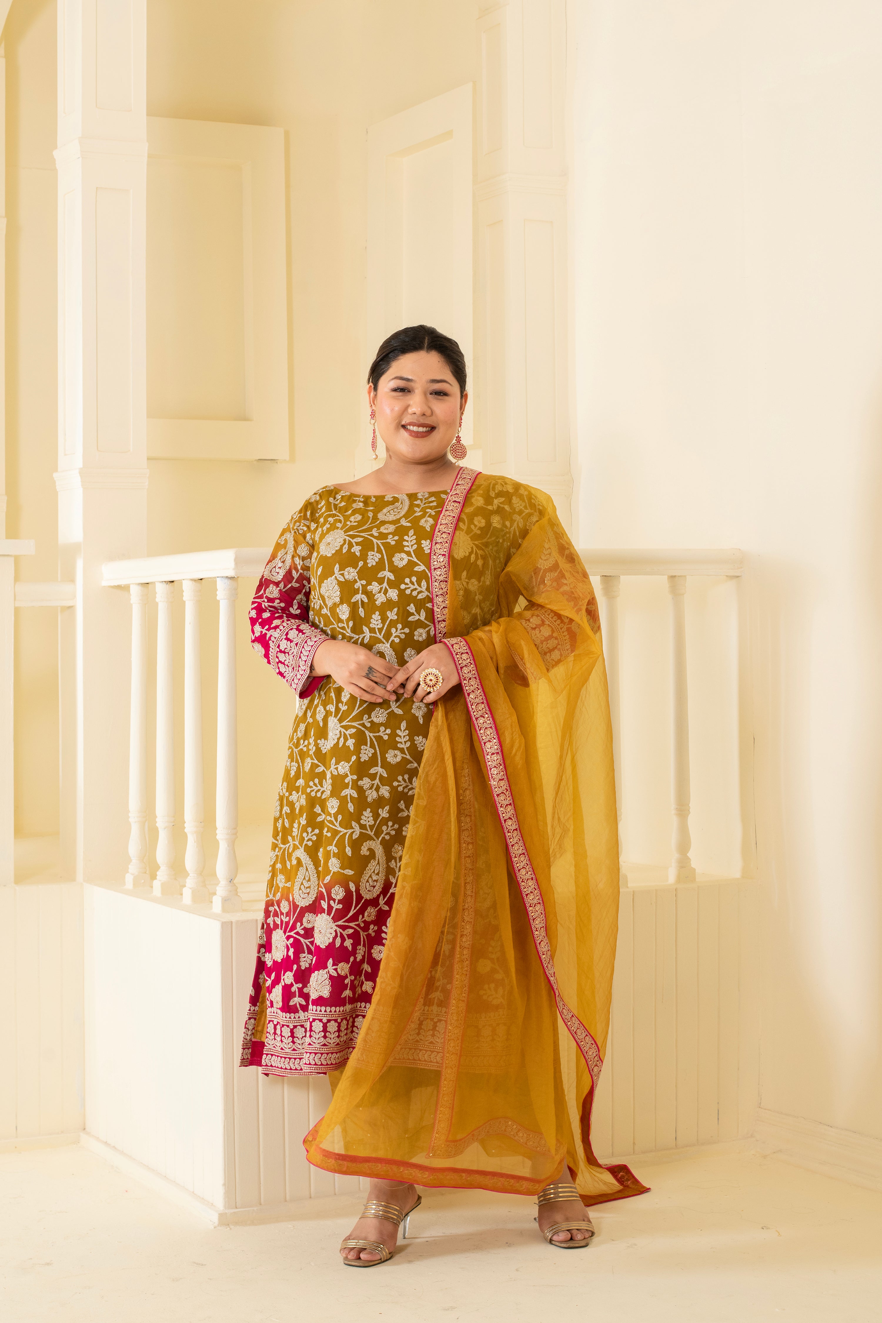Heavy over all embroidered suit set with graceful dupatta