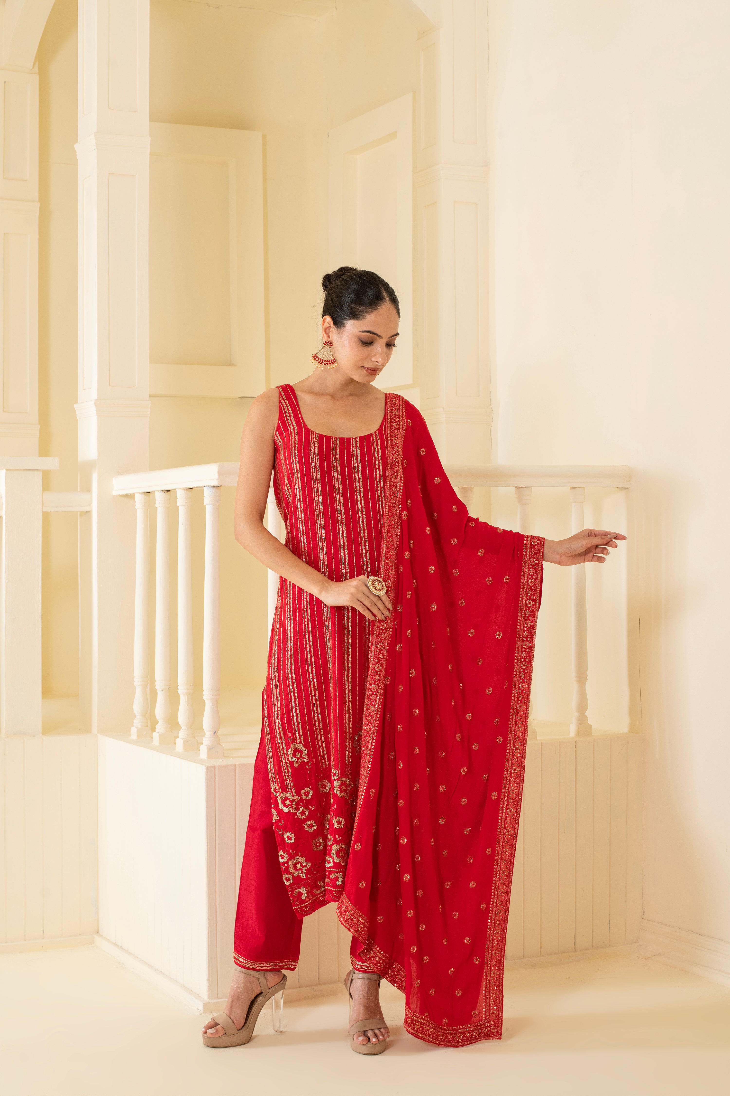 Elegant embroidered suit set with embroidered dupatta