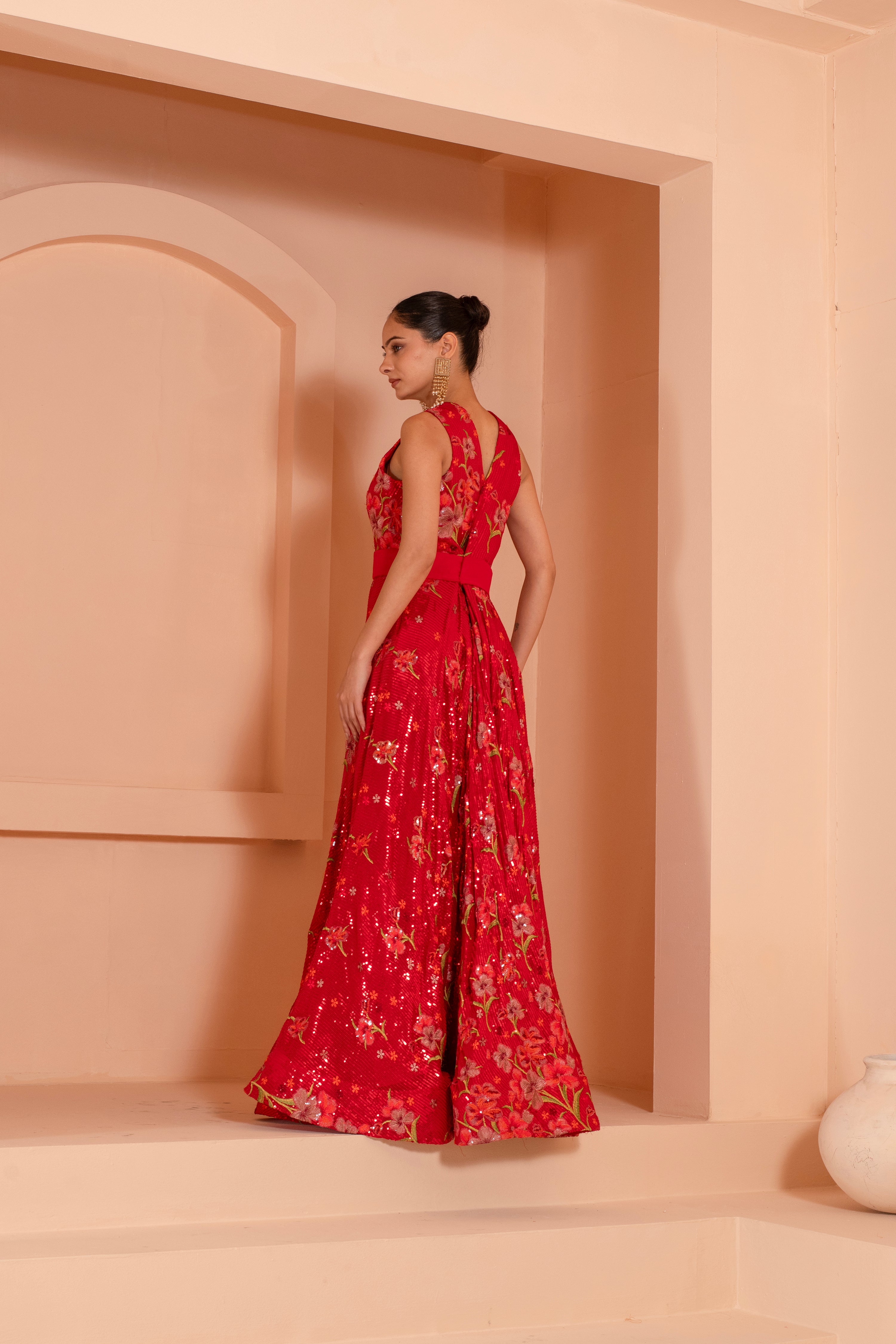 Embroidered Gown with Stylish Neckline