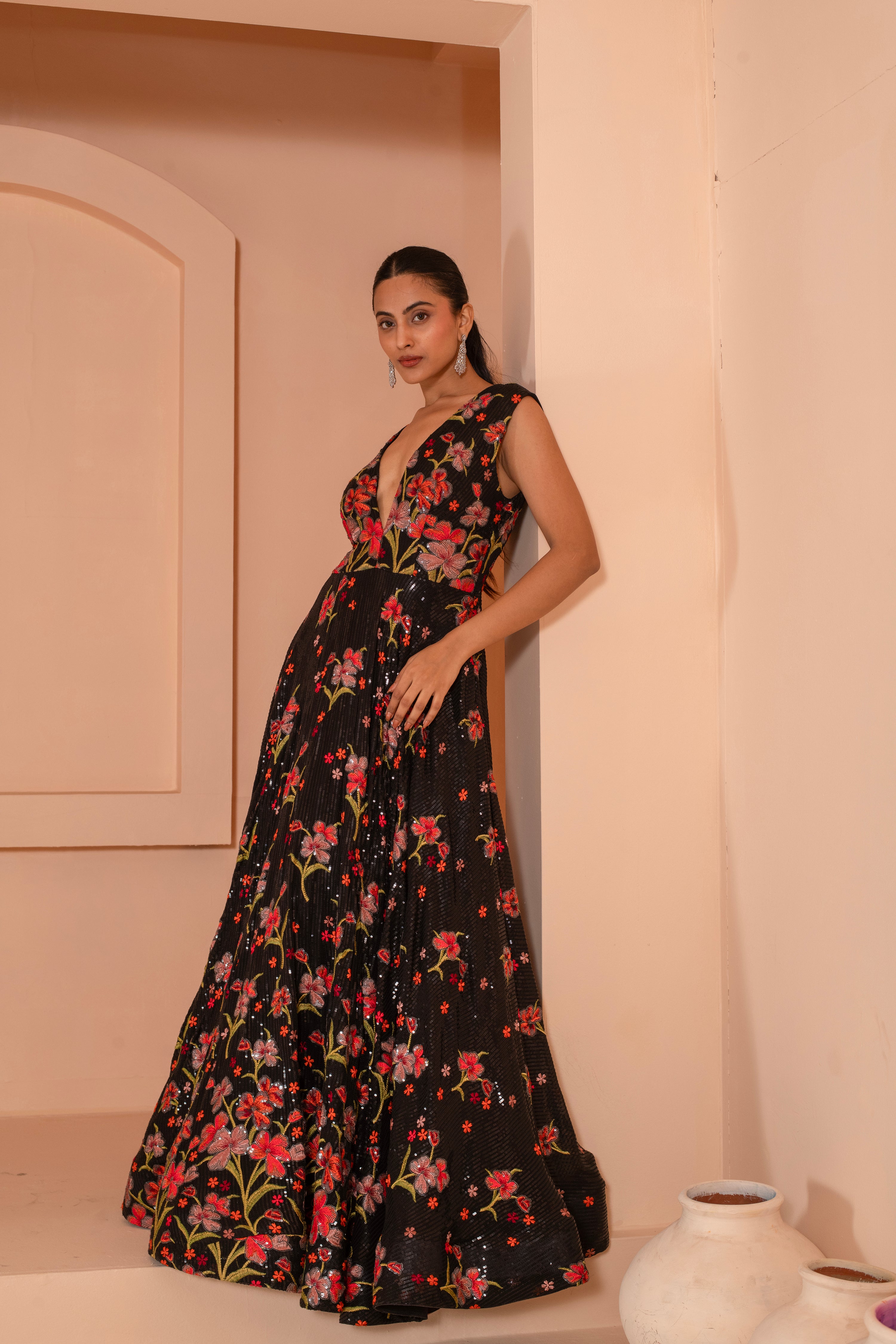 Embellished Gown with Stylish Neckline