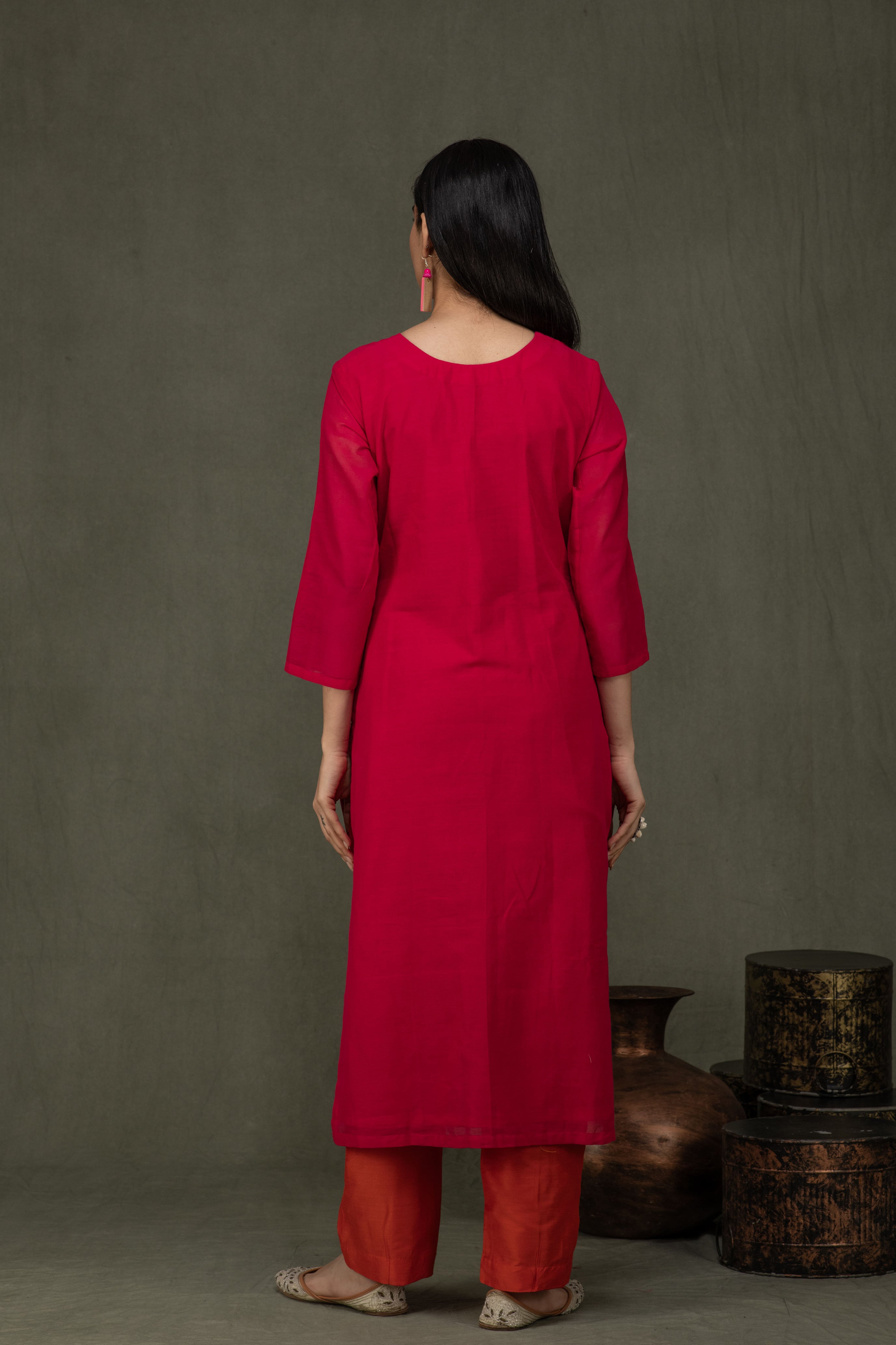 Hand Made Pure Jamdani Floral Soft and Fine Cotton Kurta with Pant and Dupatta PA 29