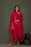 Hand Made Pure Jamdani Floral Soft and Fine Cotton Kurta with Pant and Dupatta PA 29