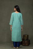 Hand Made Pure Jamdani Floral Soft and Fine Cotton Kurta with Pant and Dupatta PA 26