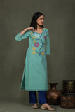 Hand Made Pure Jamdani Floral Soft and Fine Cotton Kurta with Pant and Dupatta PA 26