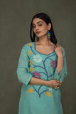 Hand Made Pure Jamdani Floral Soft and Fine Cotton Kurta with Pant and Dupatta PA 26