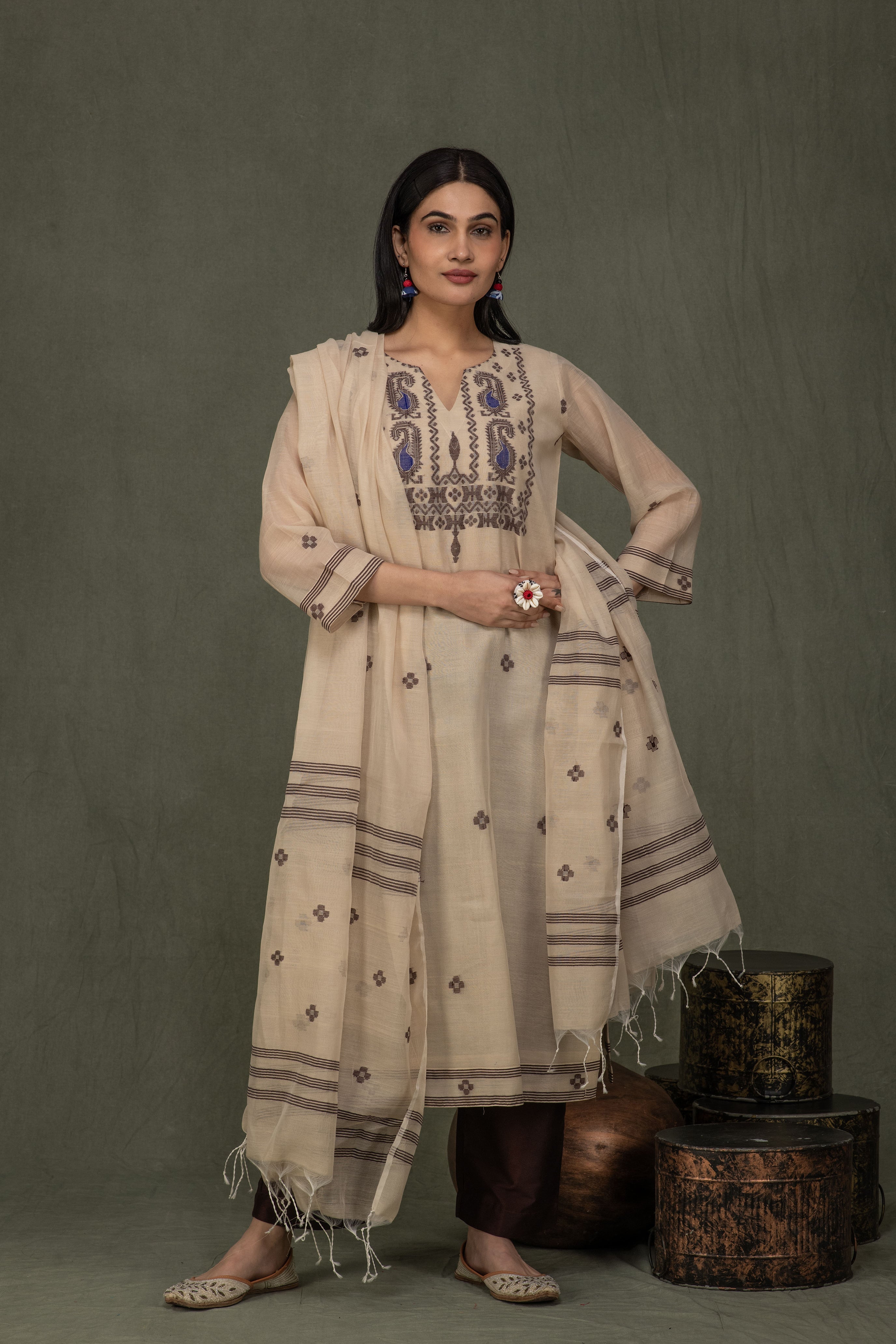 Fine Jamdani Pristine Dupatta Suits AM 26