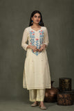 Hand Made Pure Jamdani Floral Soft and Fine Cotton Kurta with Pant and Dupatta PA 31