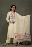 Hand Made Pure Jamdani Floral Soft and Fine Cotton Kurta with Pant and Dupatta PA 31