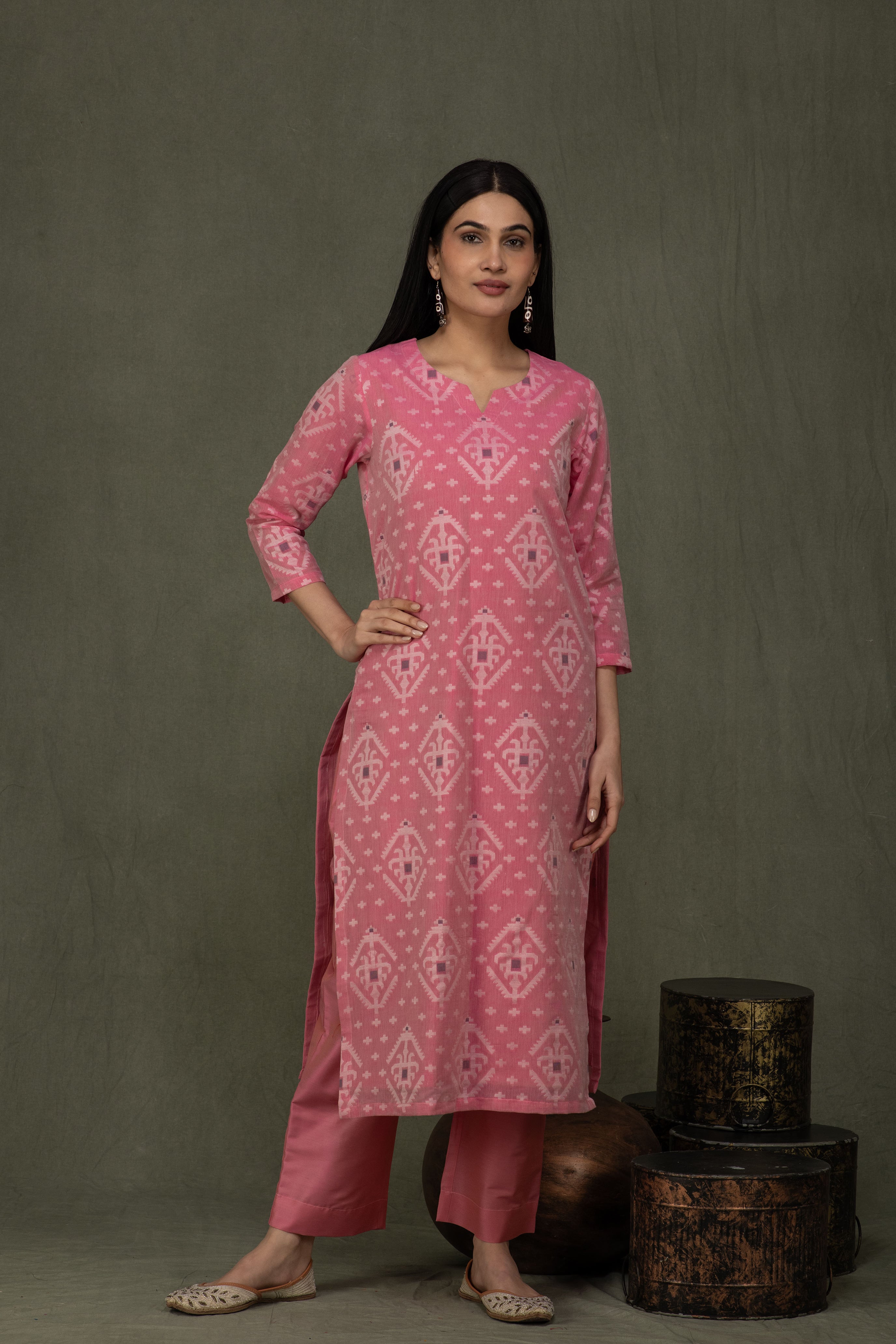 Fine Cotton Jamdani Motif Dupatta Suits SH 13