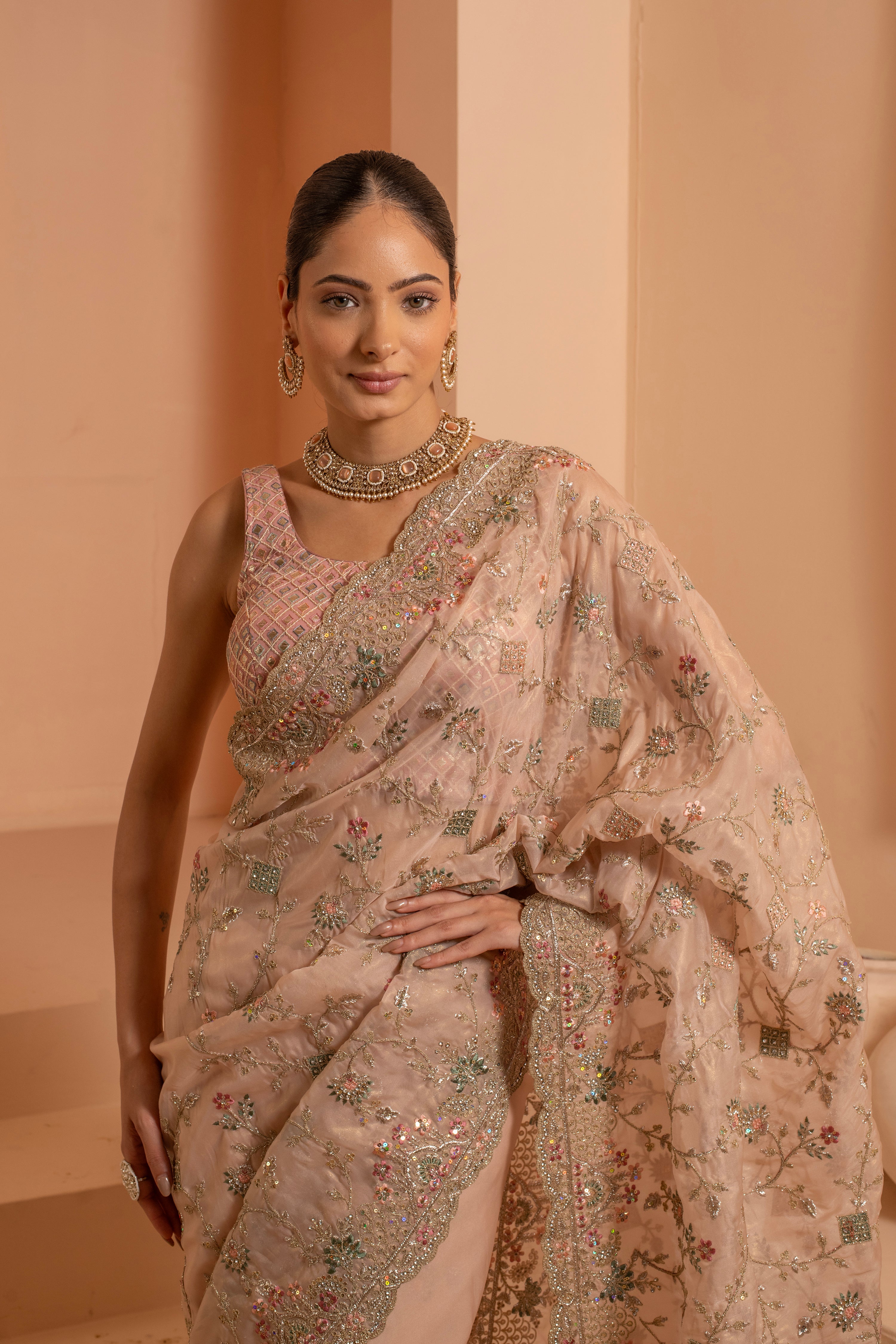 Aurora bloom saree with beautiful handicraft designs