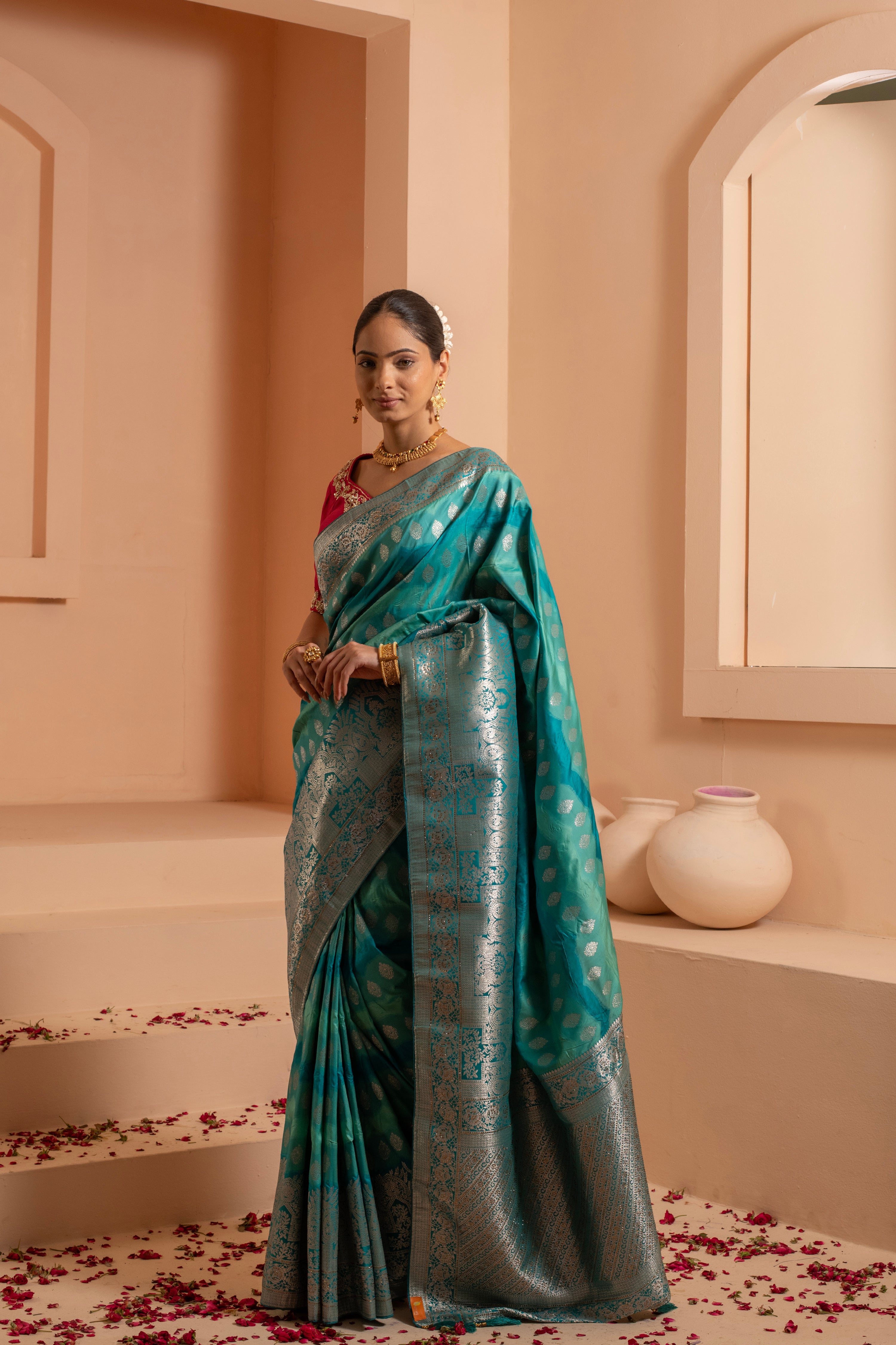Rani rhapsody saree with mix of tradtional and modern designs