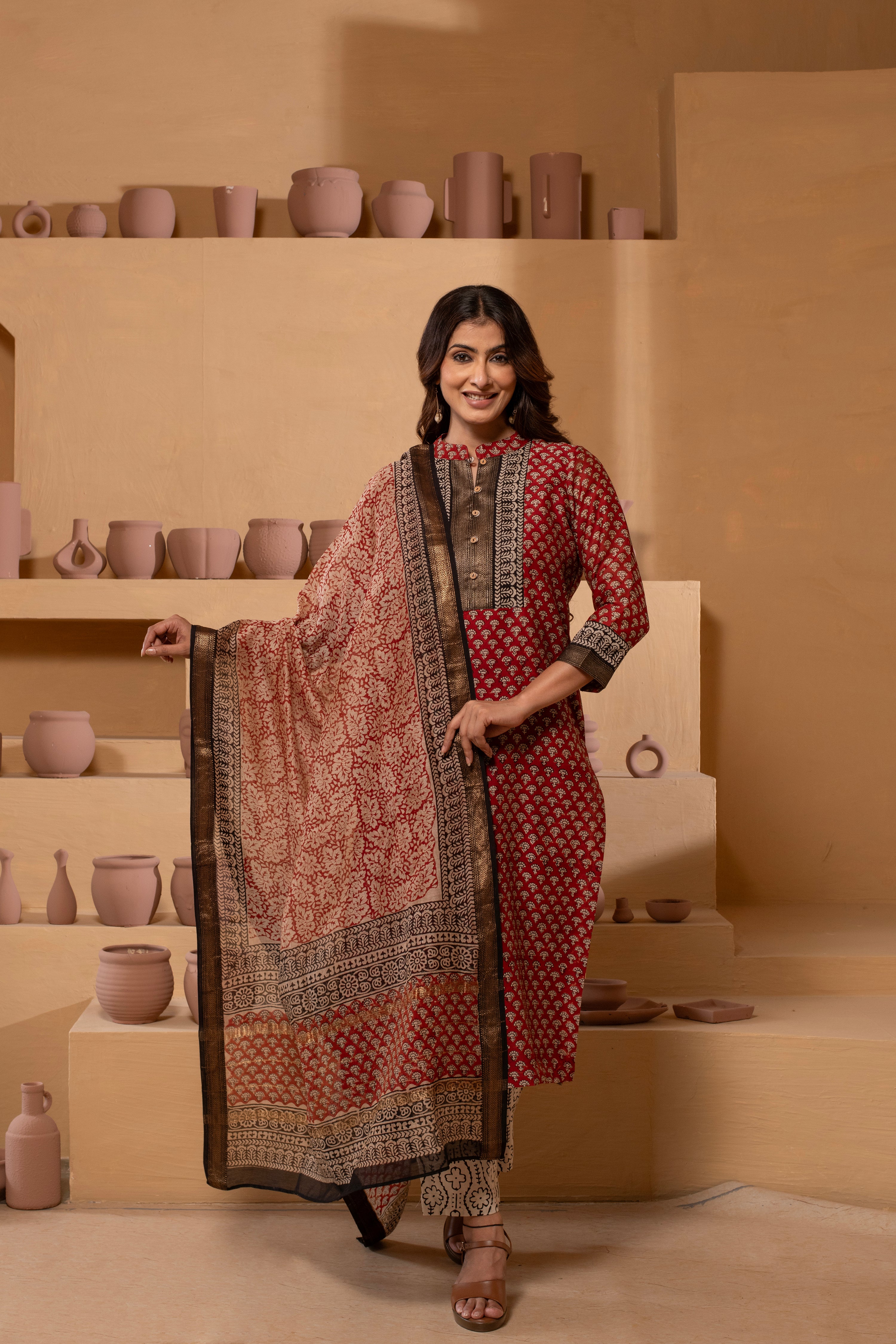 Timeless Maheshwari Dupatta Suit with Intricate Pattern and Zari Borders RKBMH13