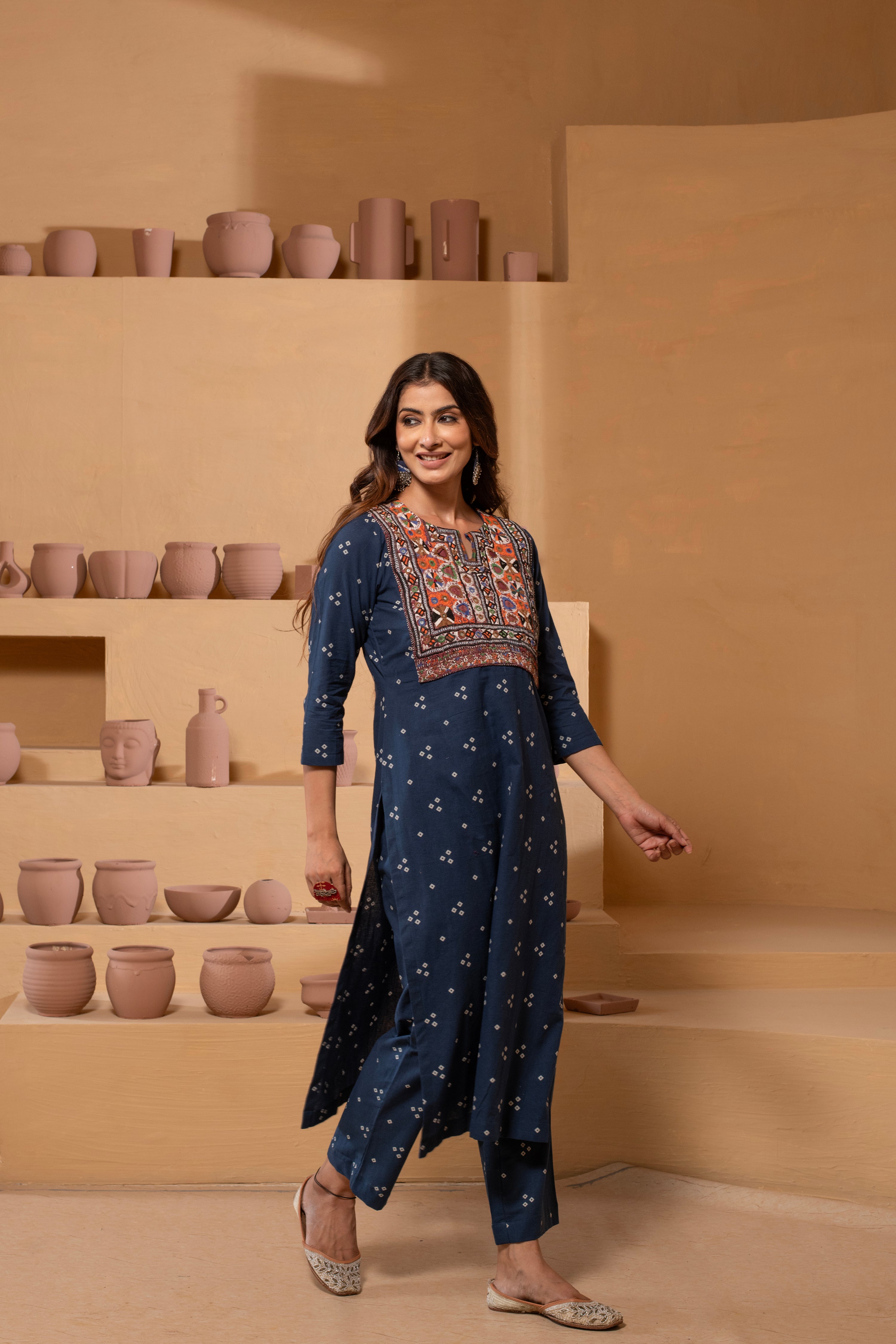 Pure Cotton Ajrakh Handblock Cotton Kurta Set AJ14