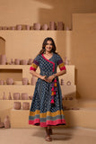 Ajrakh Handblock Pure Cotton Flaired Anarkali .