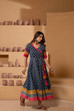 Ajrakh Handblock Pure Cotton Flaired Anarkali .