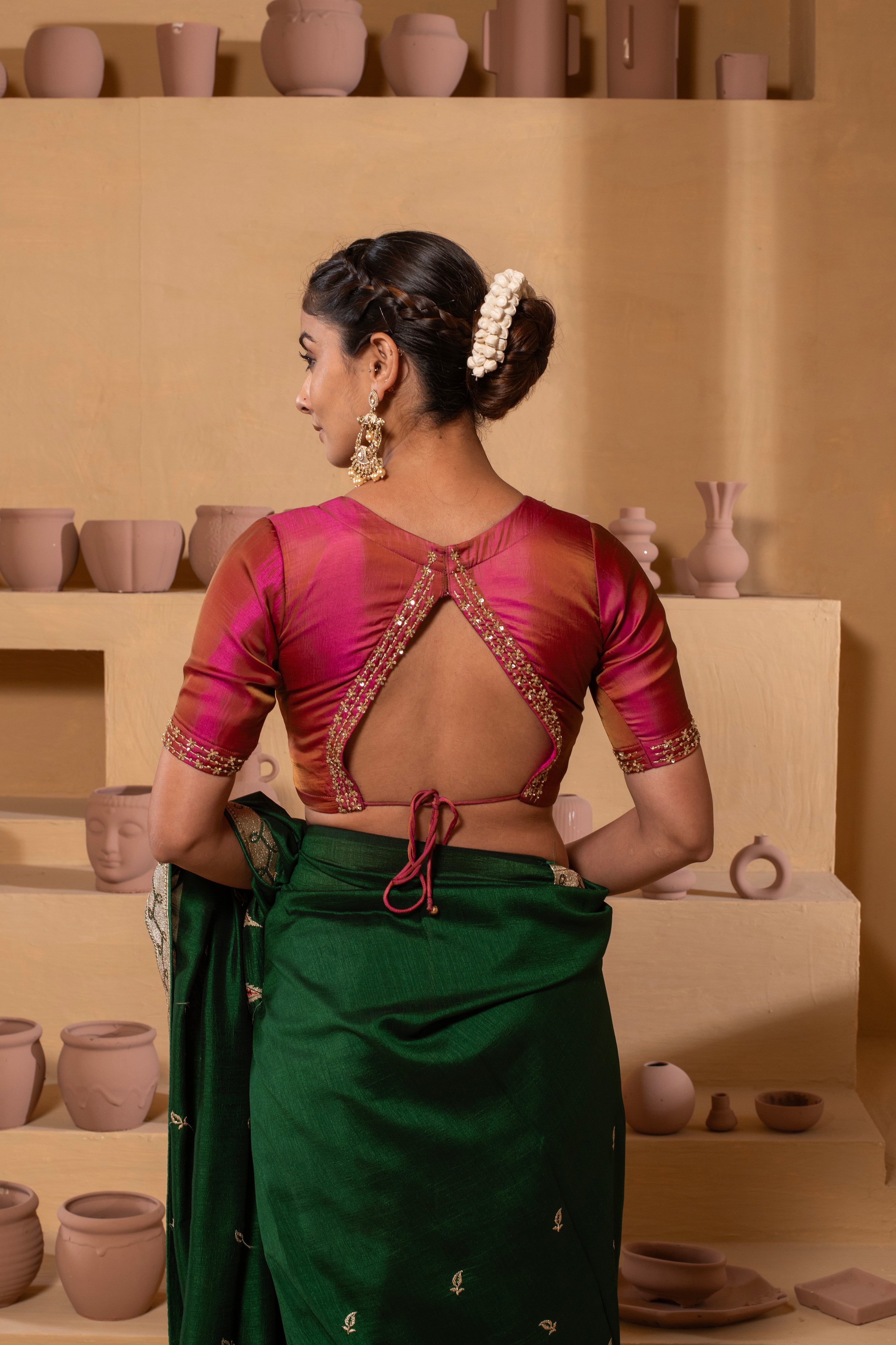 Silk blouse with embroidered back with a boori design