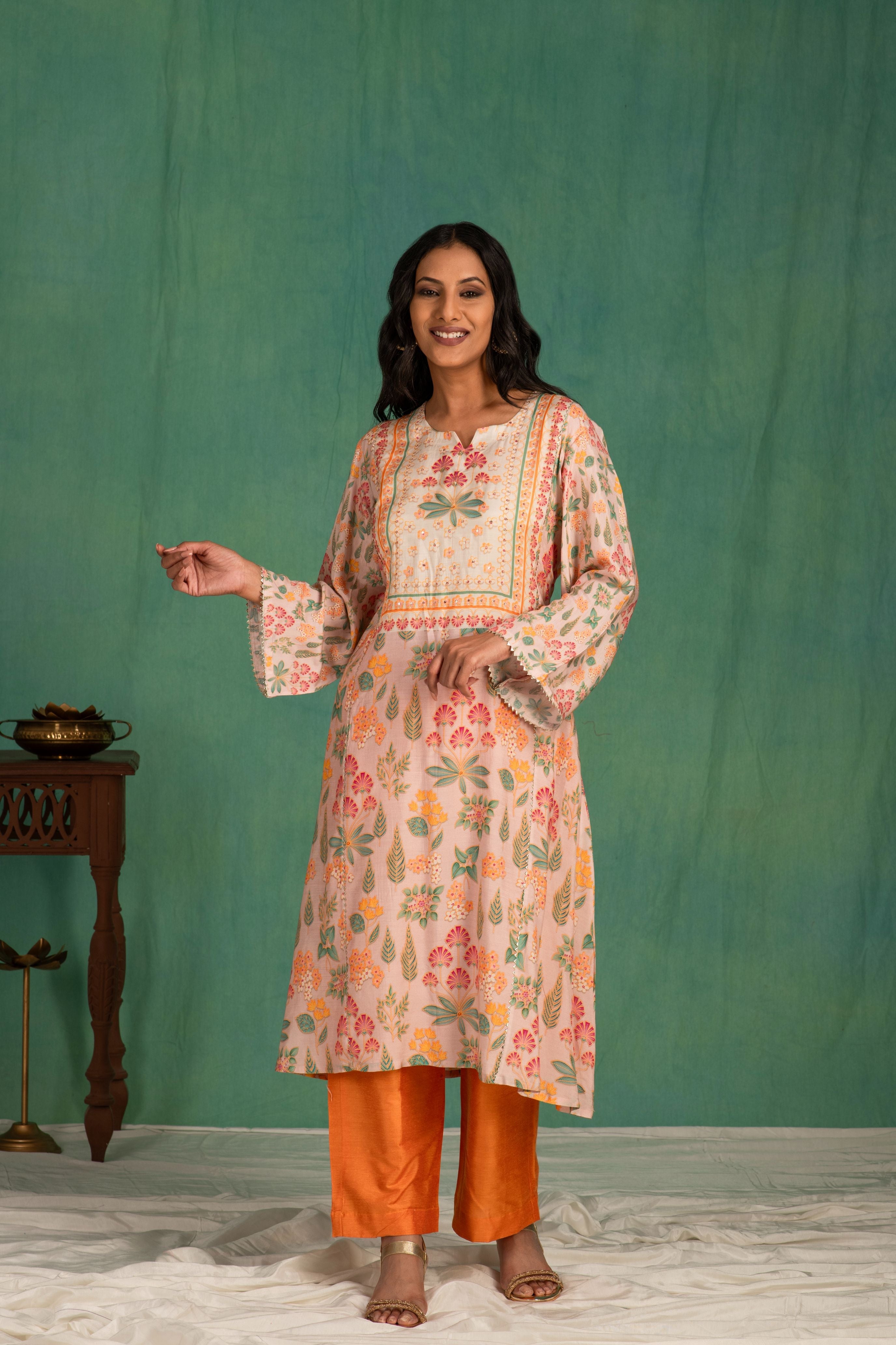 Printed muslin kurta pant set