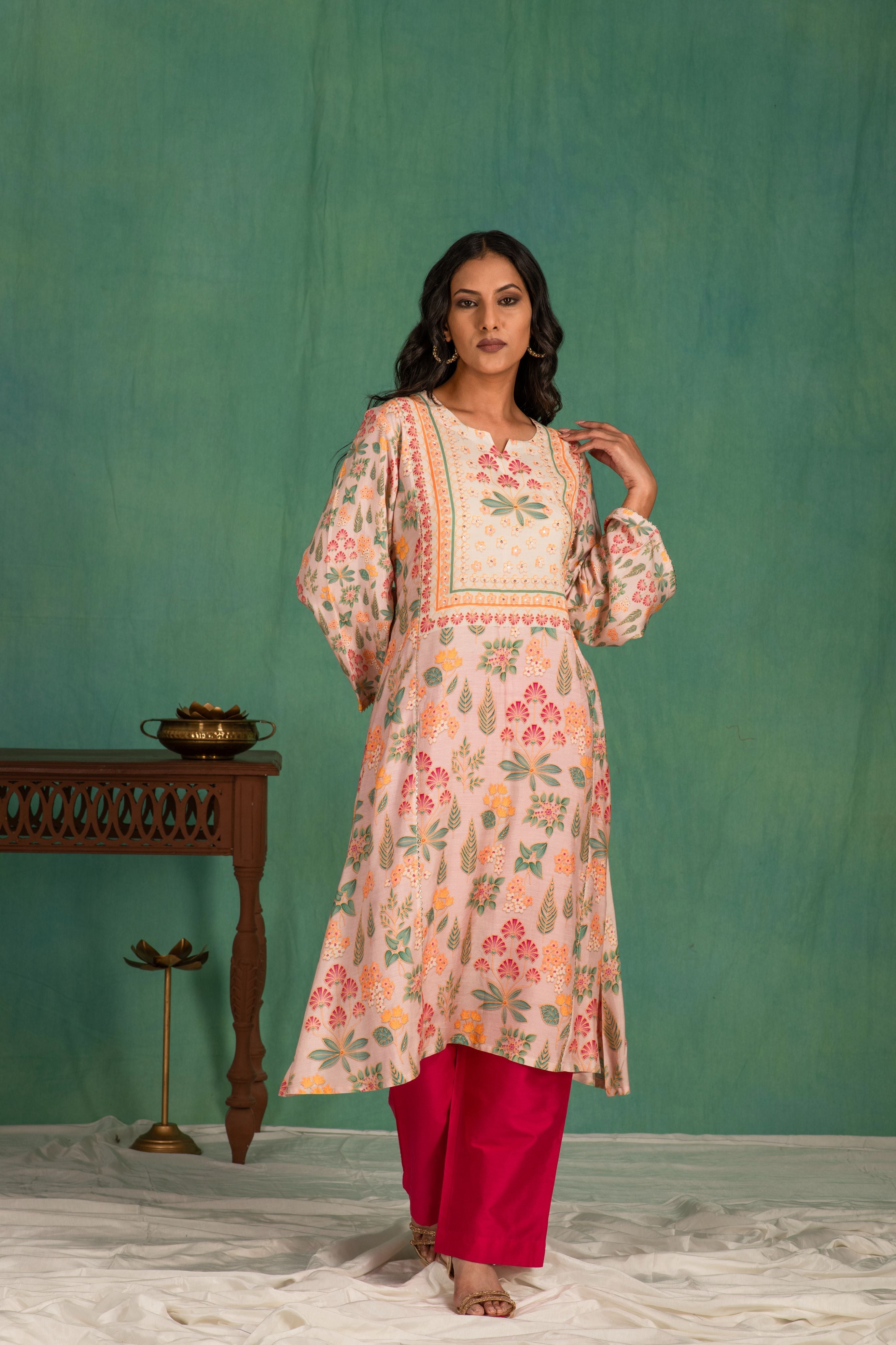 Printed muslin kurta pant set
