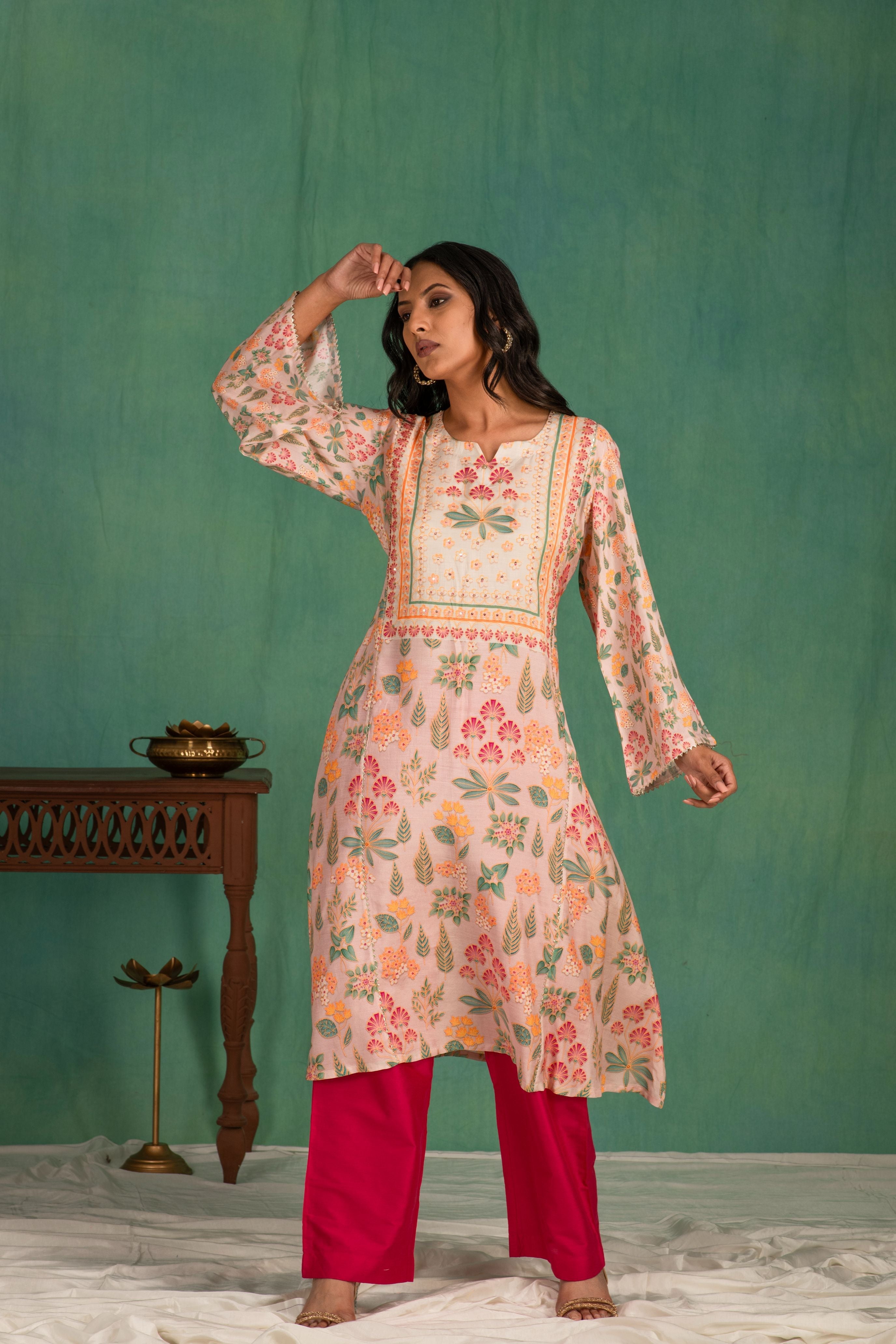 Printed muslin kurta pant set