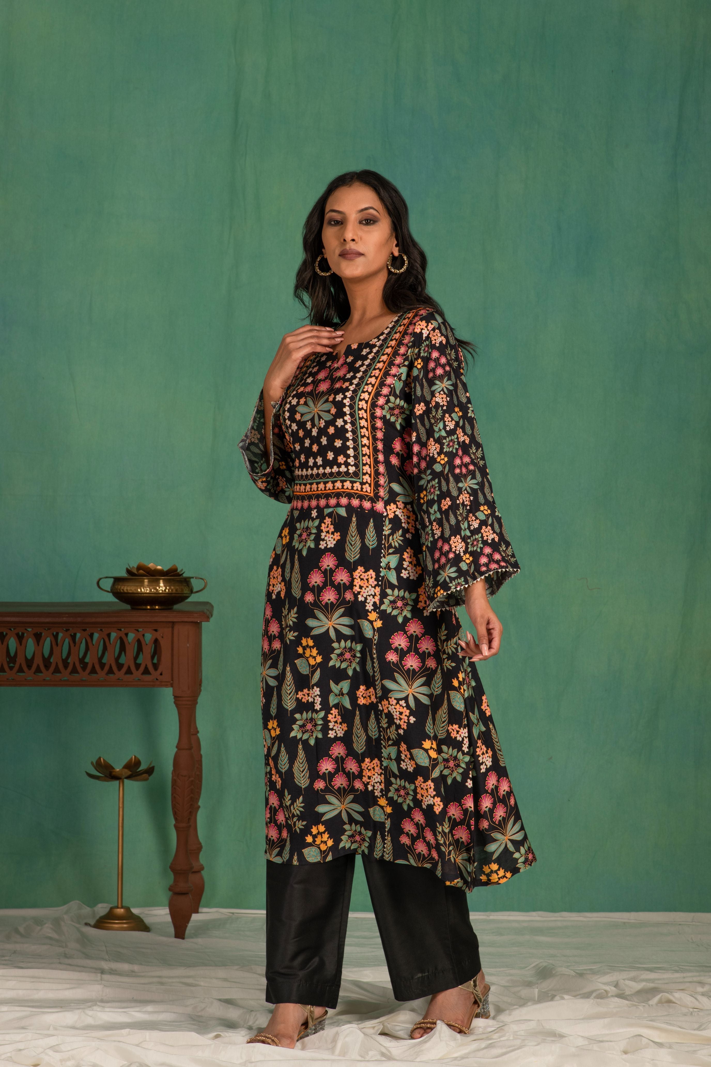 Printed muslin kurta pant set