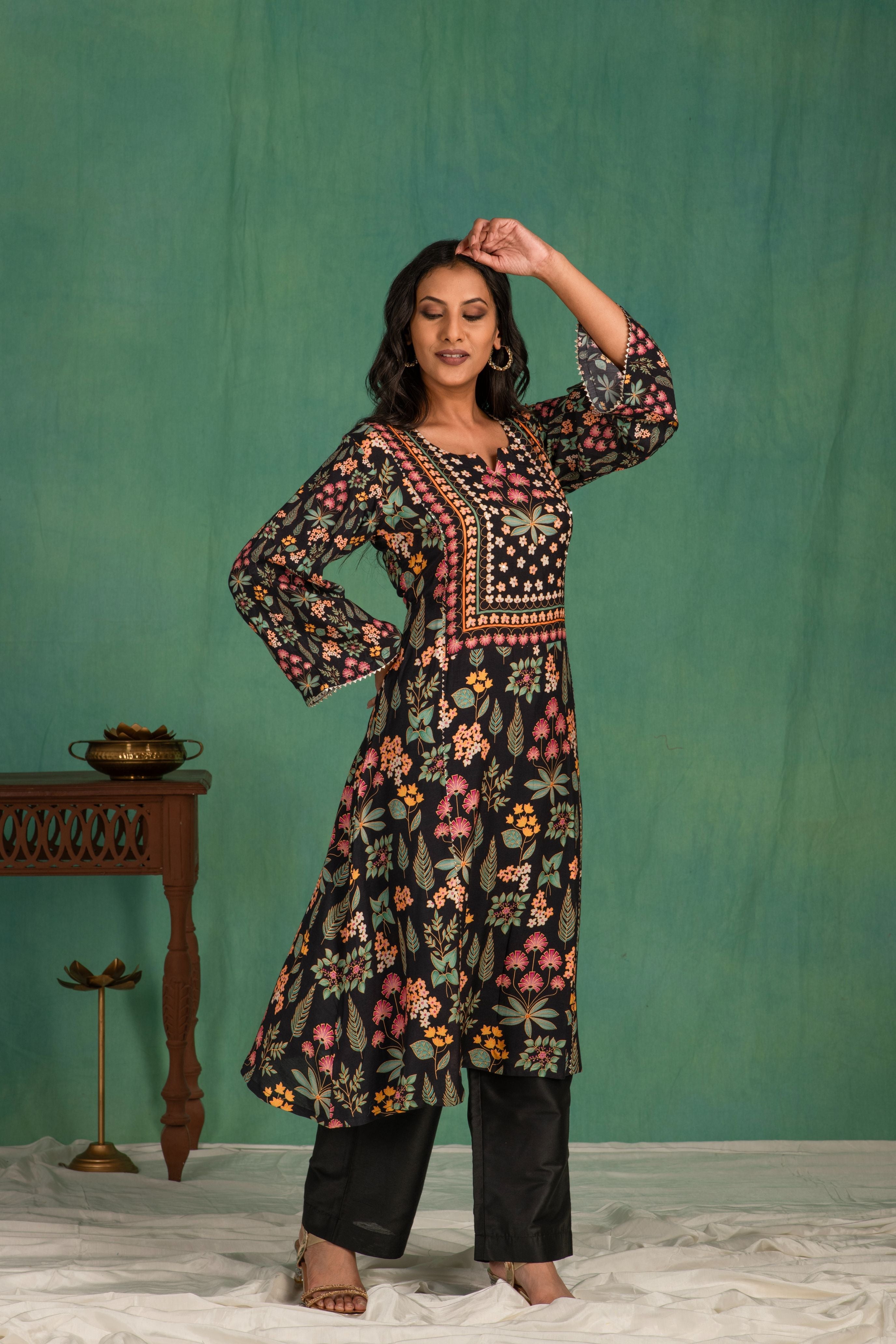 Printed muslin kurta pant set