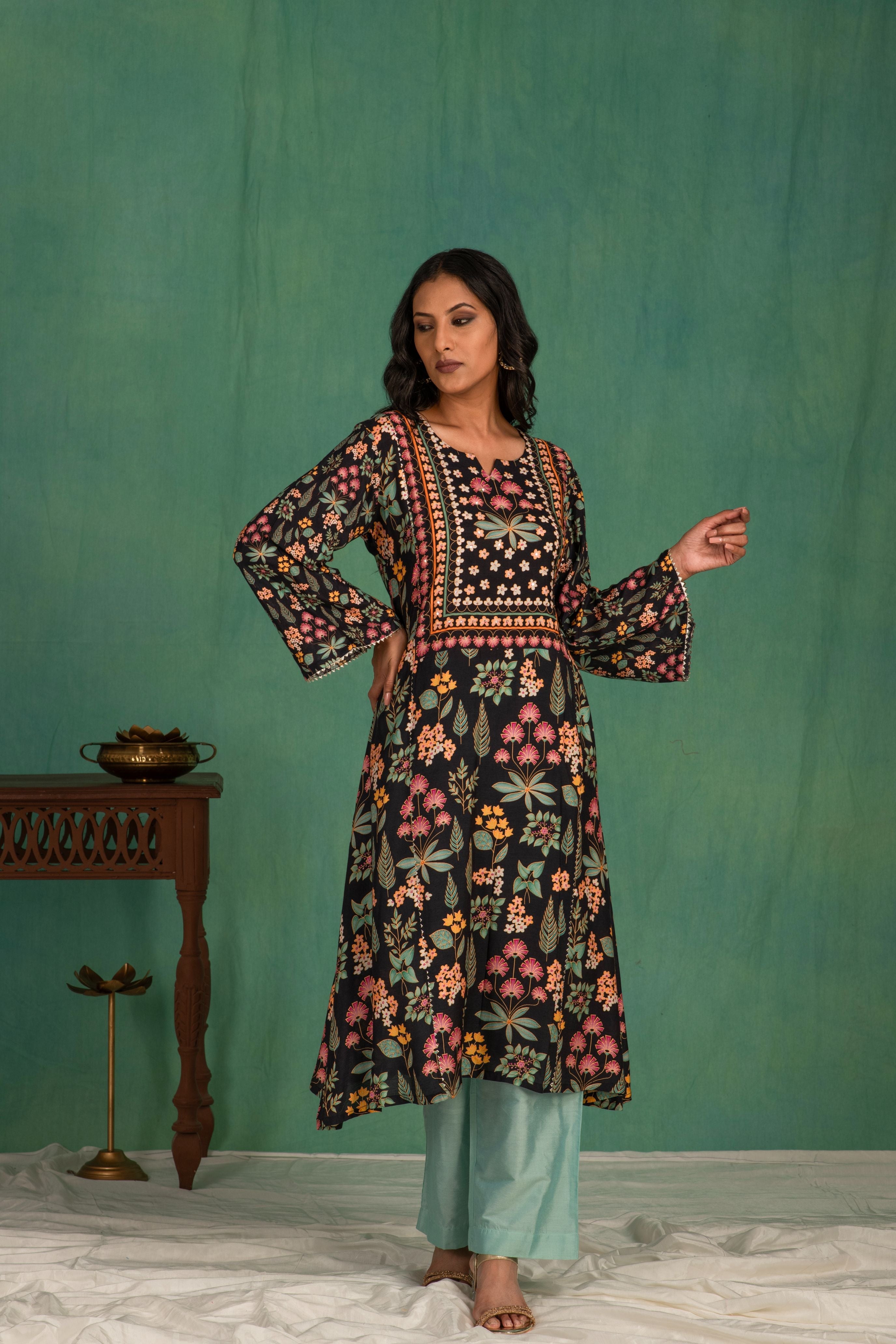 Printed muslin kurta pant set