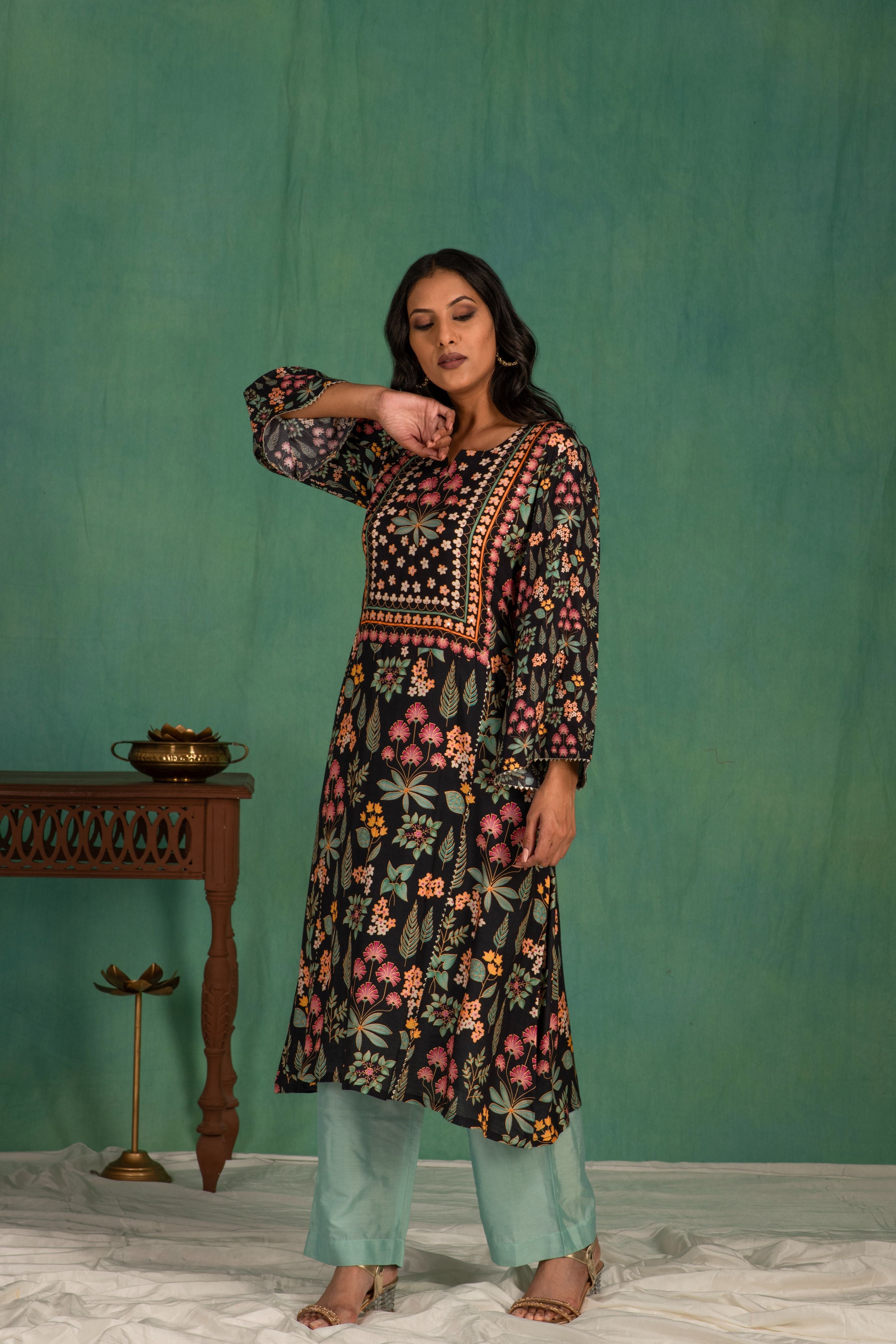 Printed muslin kurta pant set