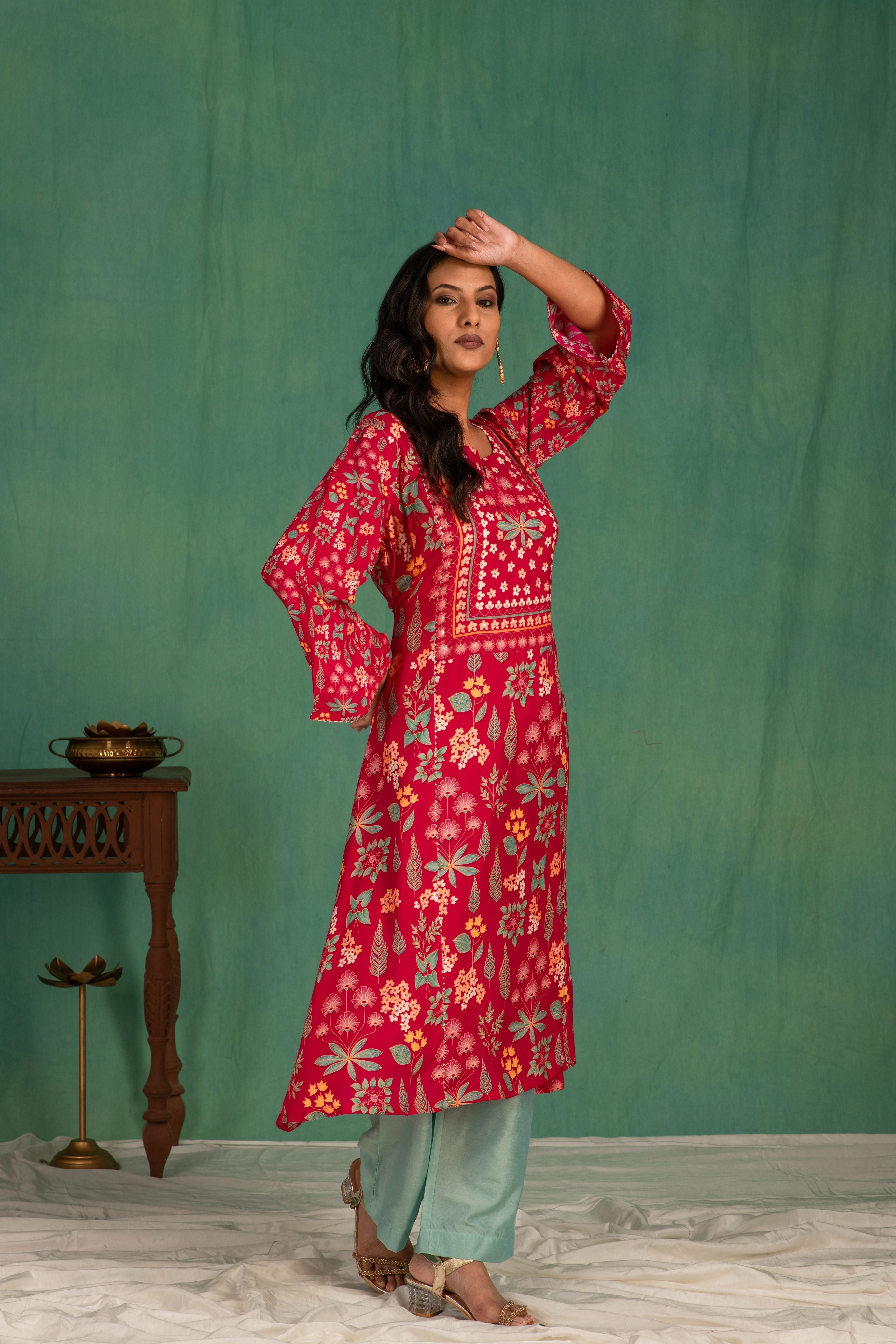 Printed muslin kurta pant set