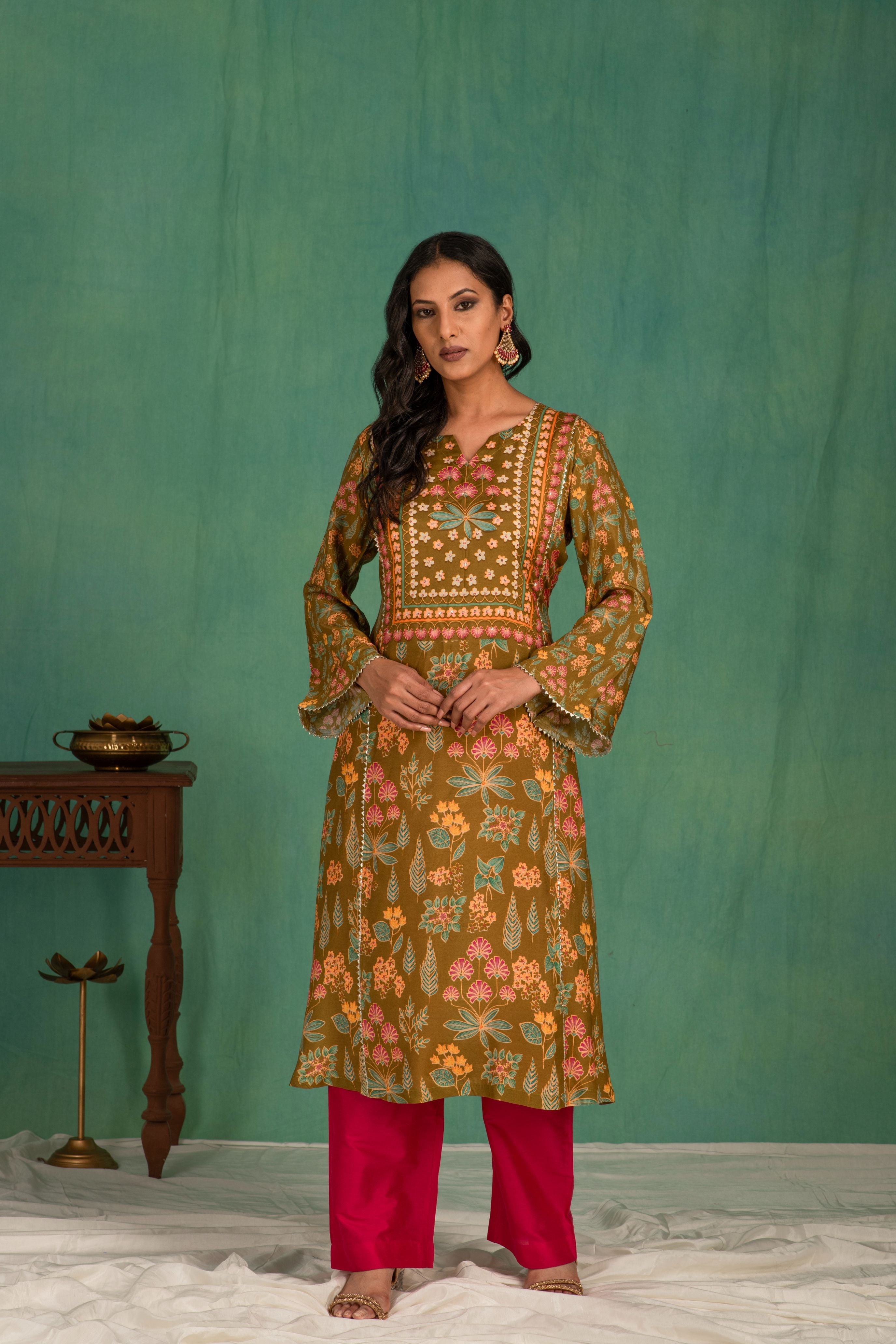 Printed muslin kurta pant set