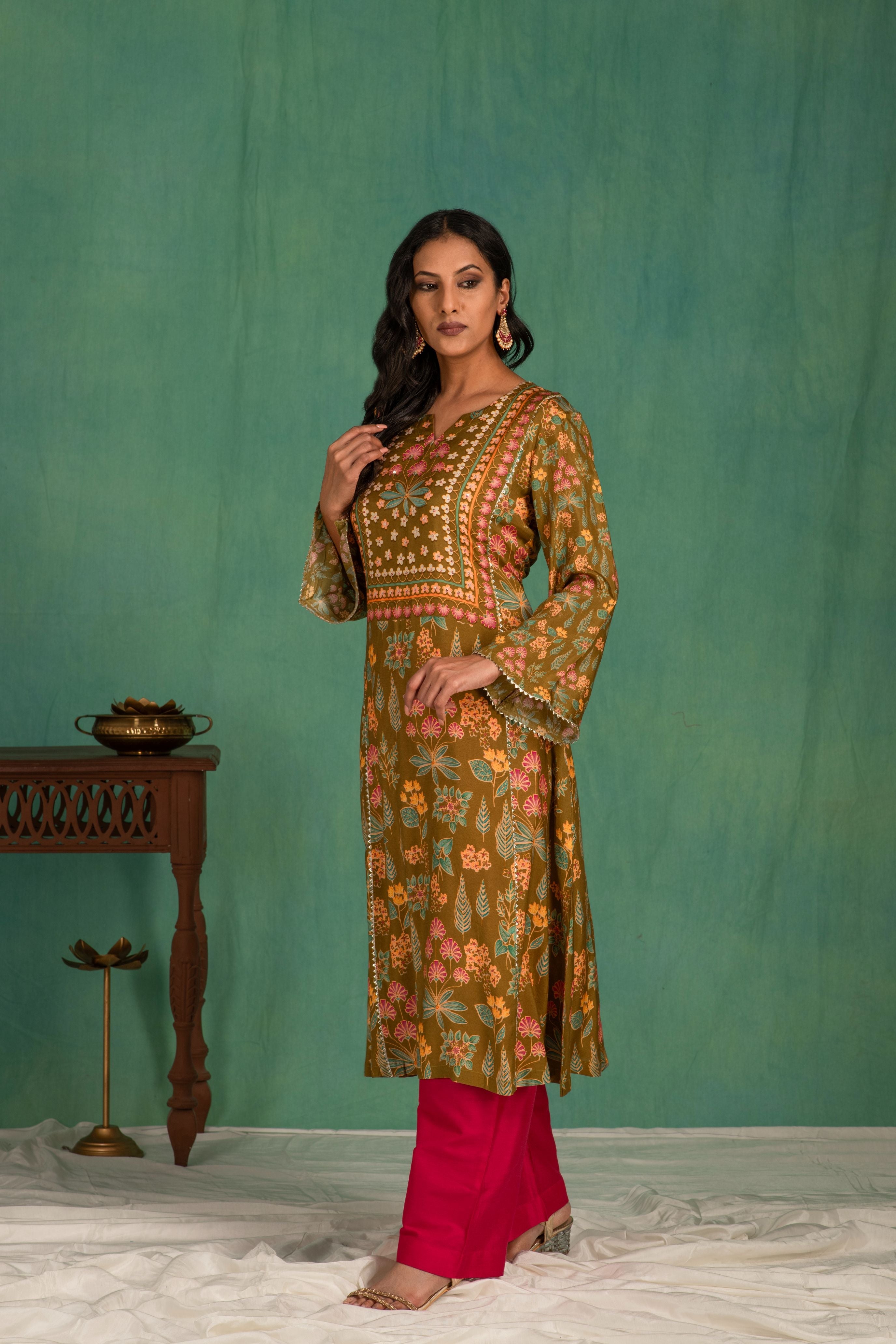 Printed muslin kurta pant set