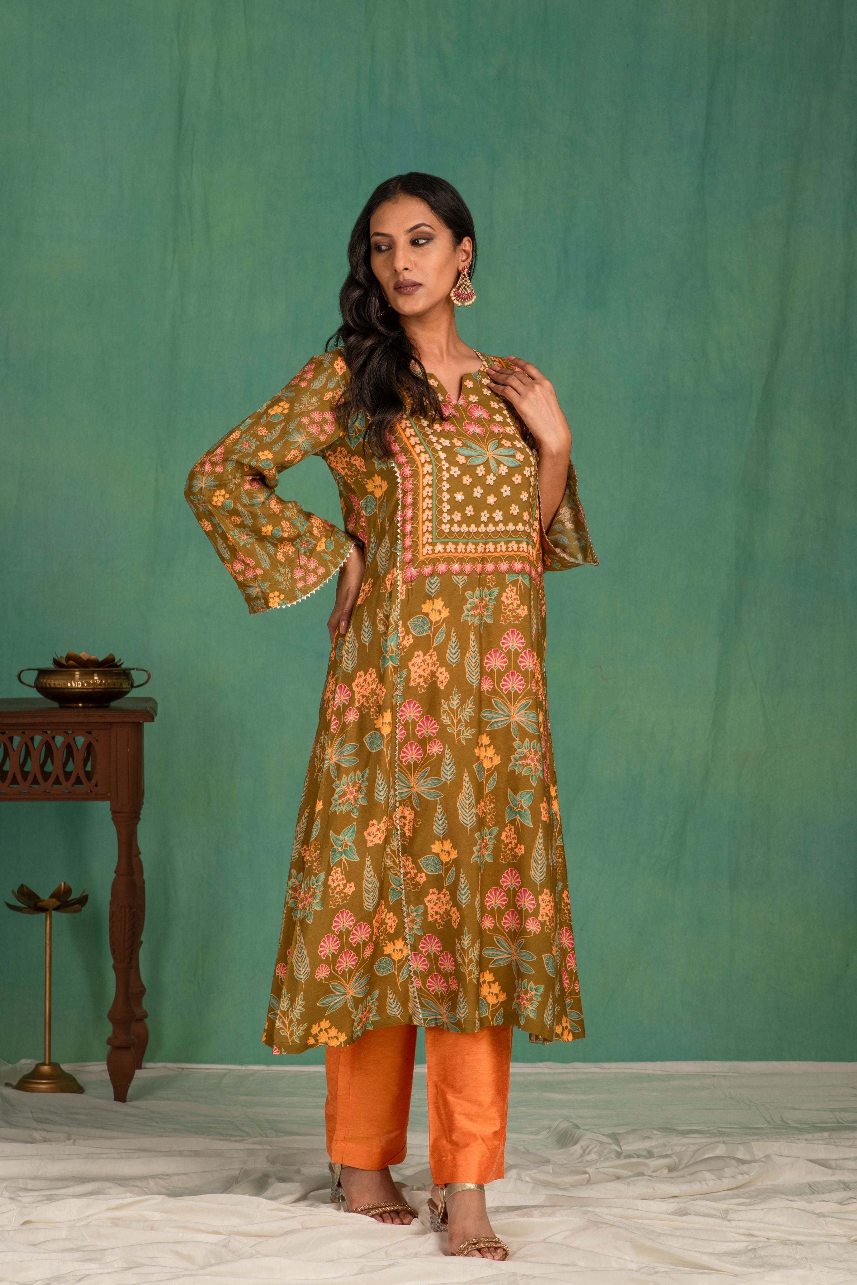 Printed muslin kurta pant set