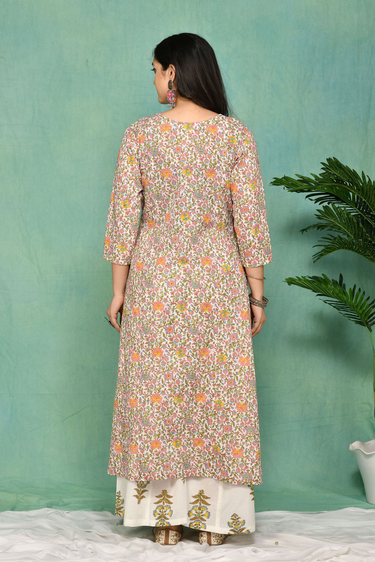 White multi color floral printed kurta and palazzo set JOLLY18