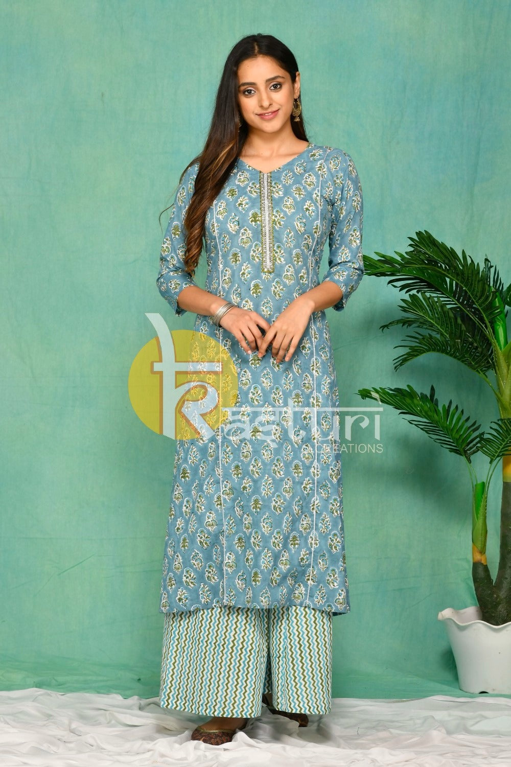 Blue white printed kurta and palazzo set JOLLY4