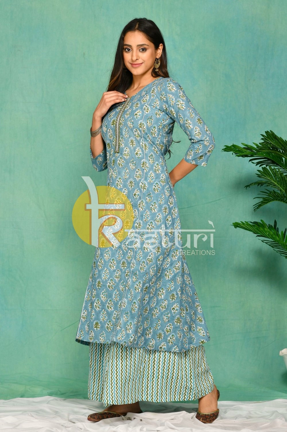 Blue white printed kurta and palazzo set JOLLY4