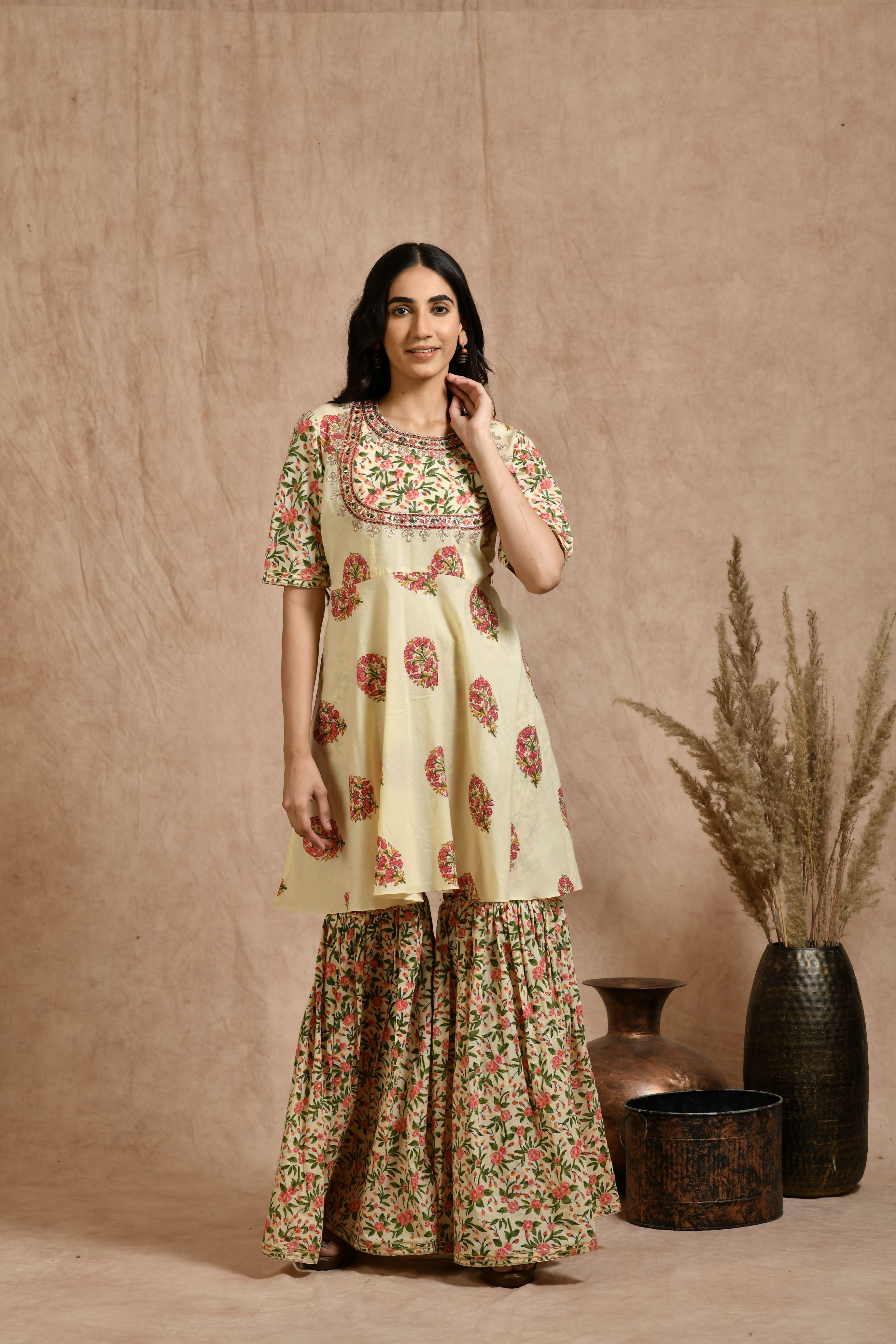 Premium cotton embroidered jaipuri print dupatta set. JOLLY7