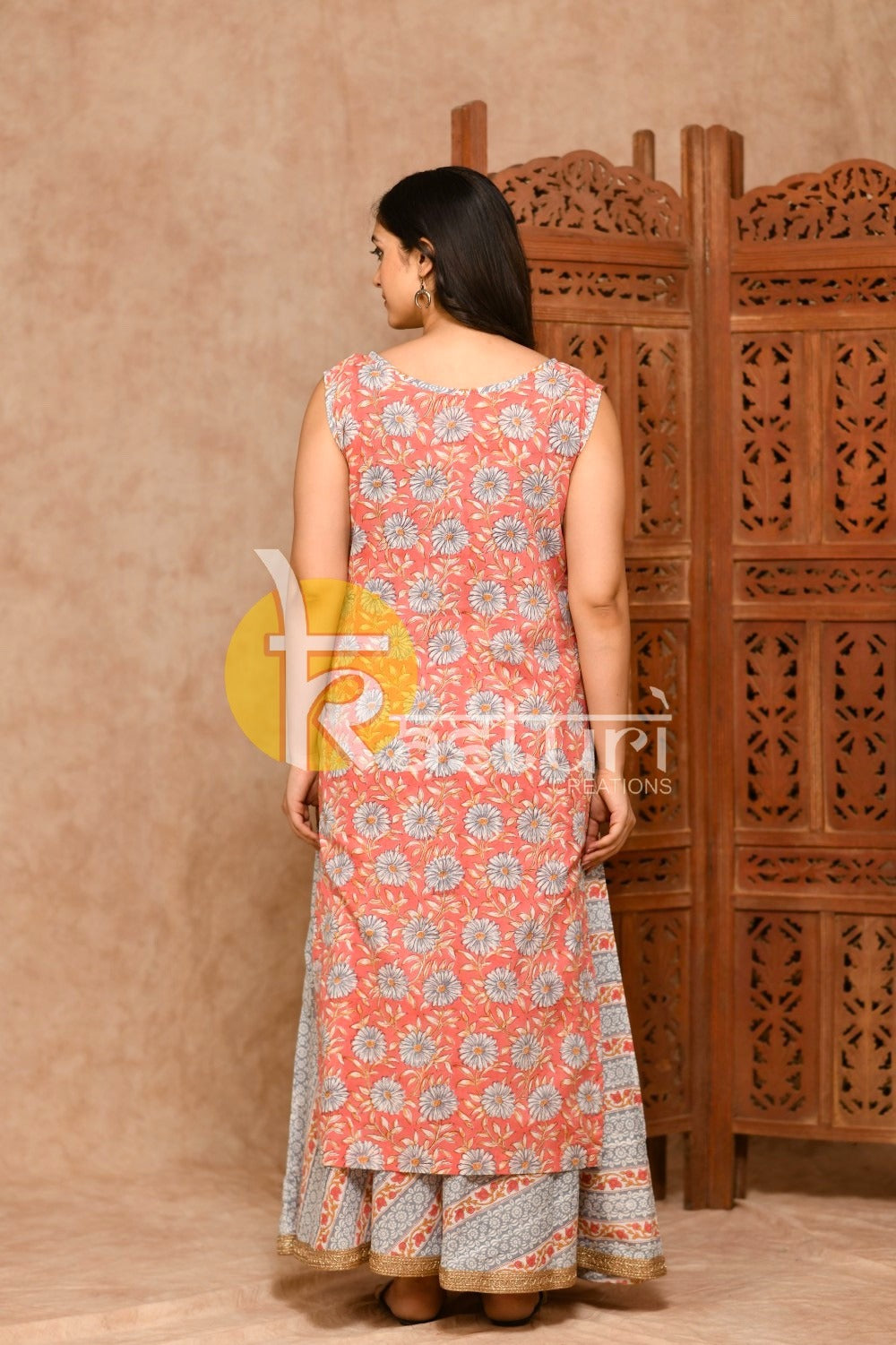Light rust printed kurta with skirt set JOLLY1