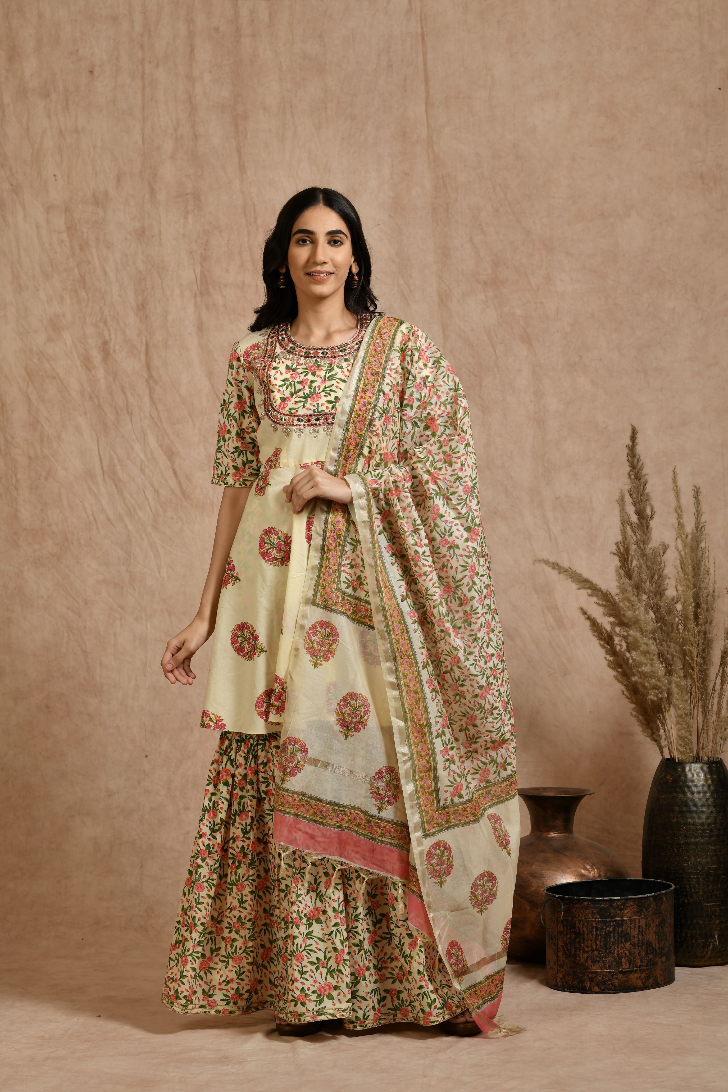 Premium cotton embroidered jaipuri print dupatta set. JOLLY7