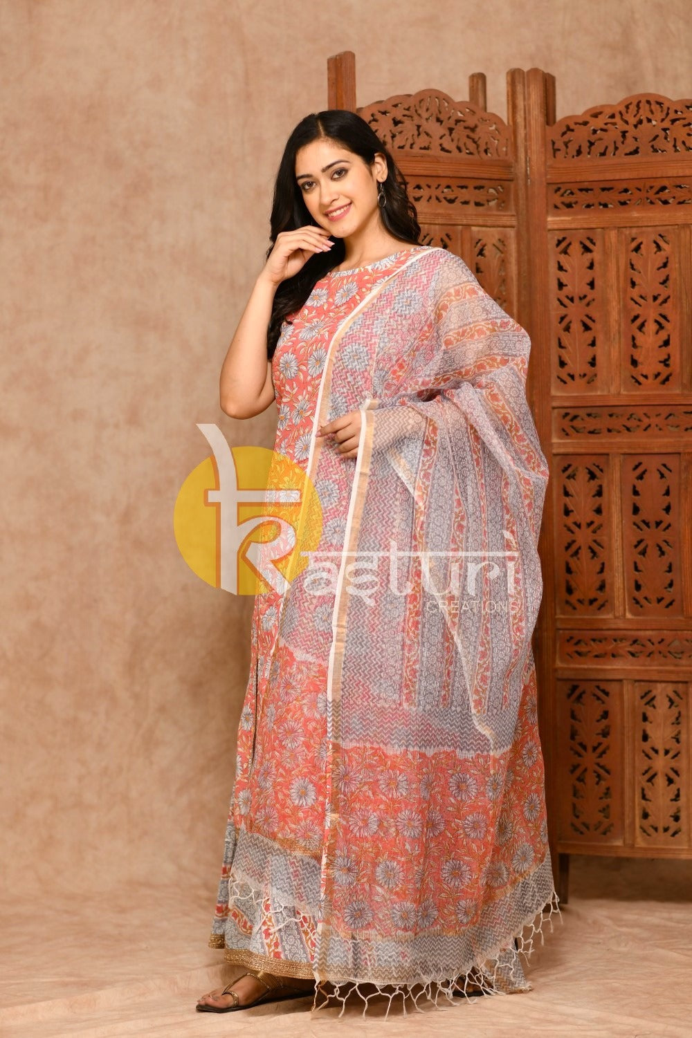 Light rust printed kurta with skirt set JOLLY1