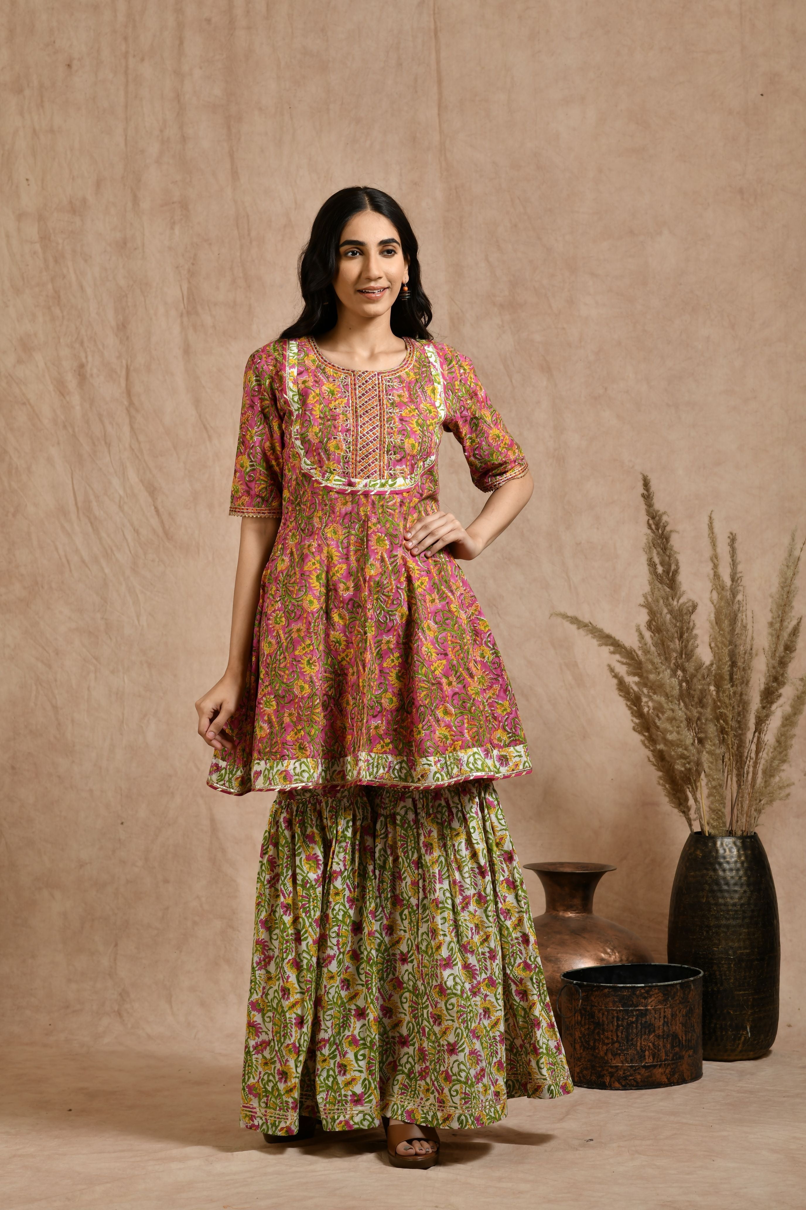 Premium cotton embroidered jaipuri print dupatta set JOLLY15