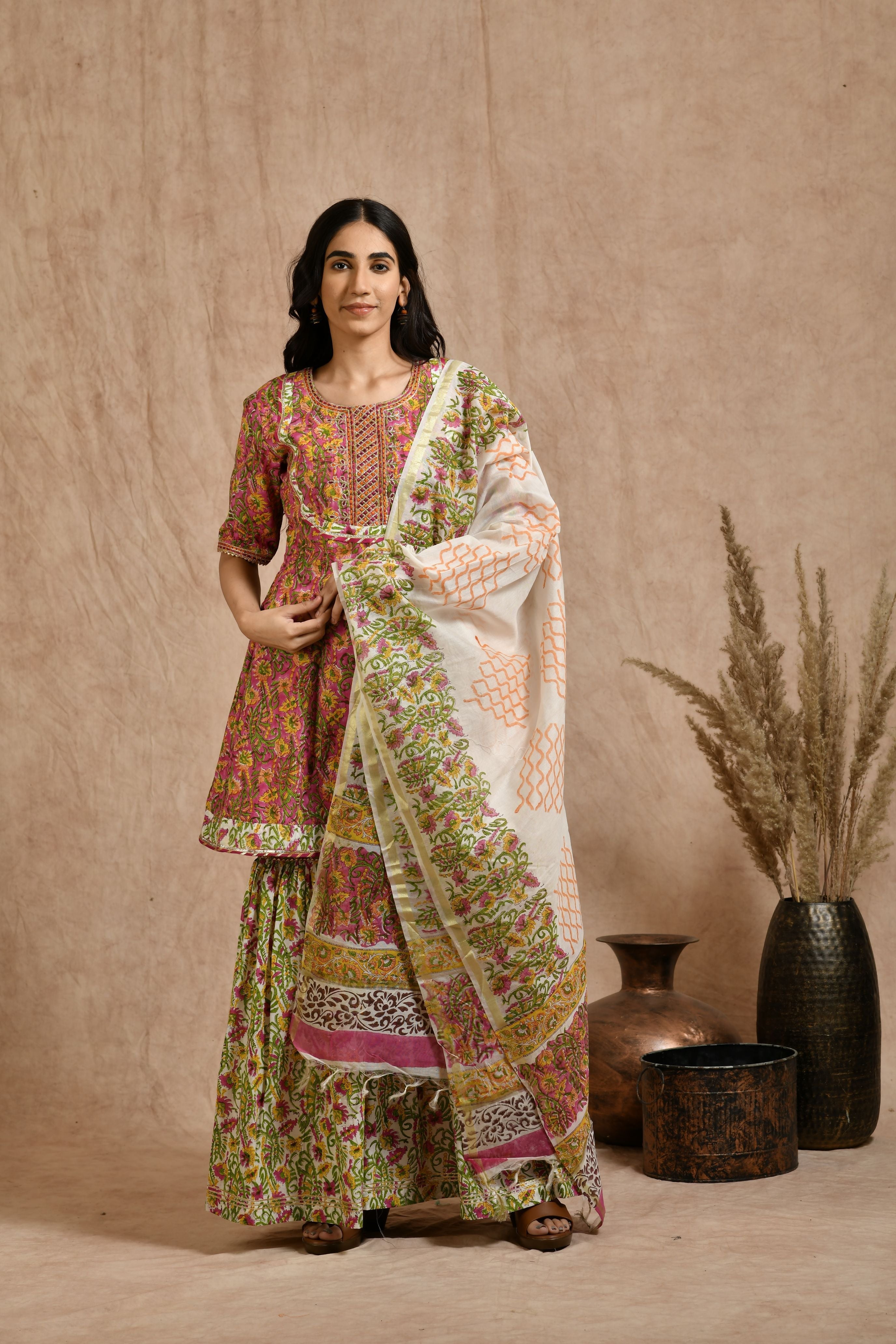 Premium cotton embroidered jaipuri print dupatta set JOLLY15