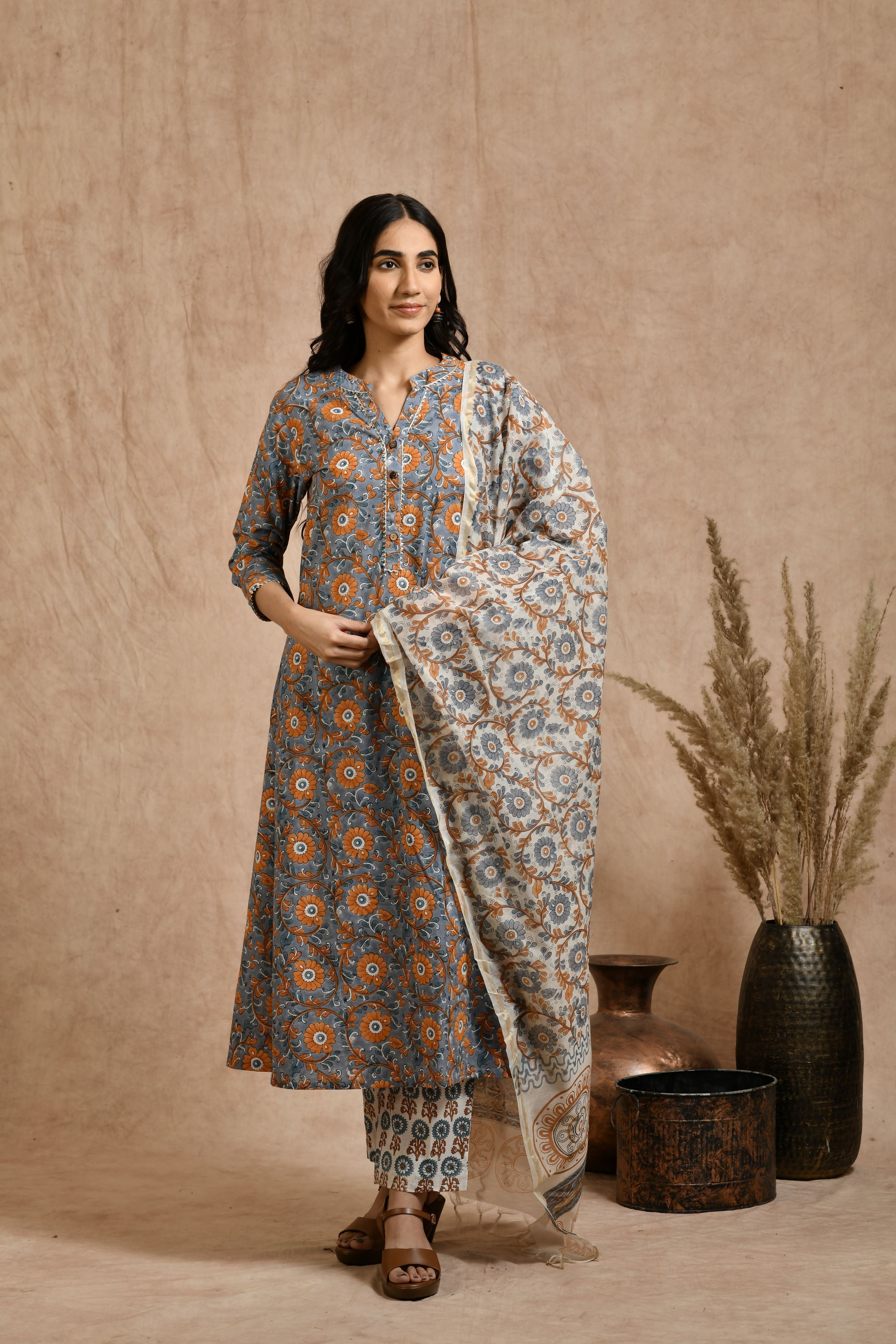 Premium cotton embroidered jaipuri print dupatta set JOLLY12