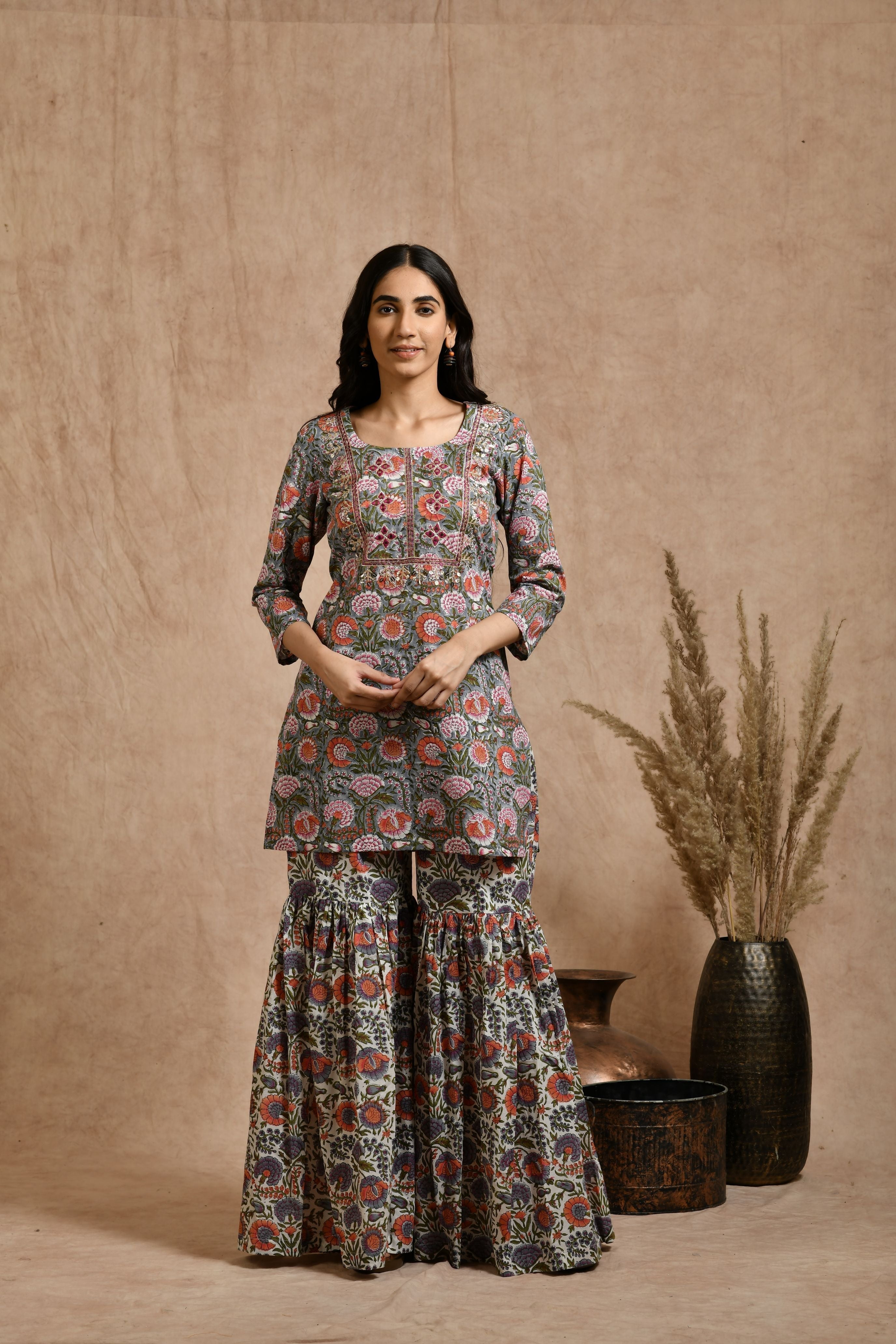 Premium cotton embroidered jaipuri print dupatta set JOLLY2
