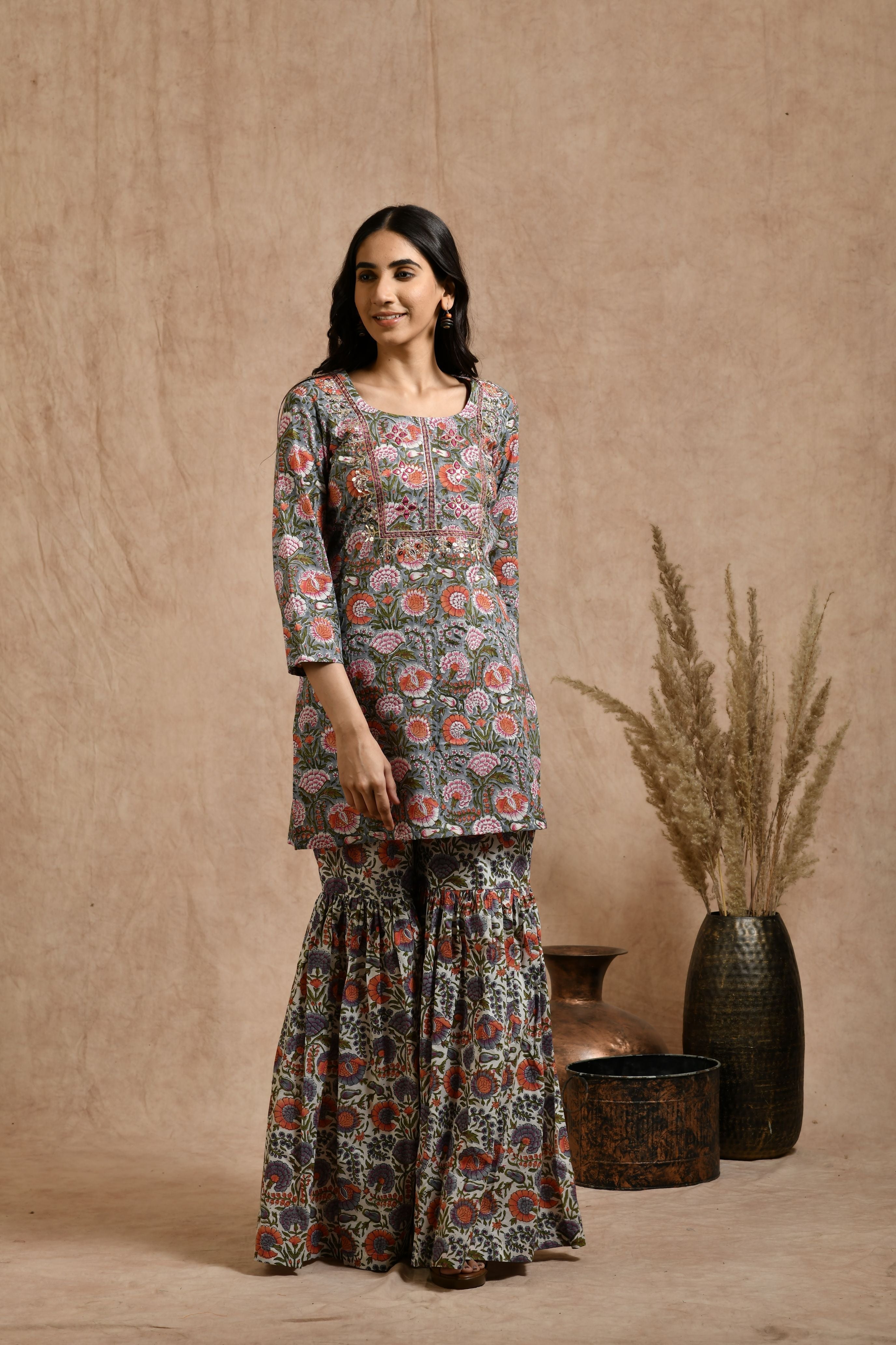 Premium cotton embroidered jaipuri print dupatta set JOLLY2