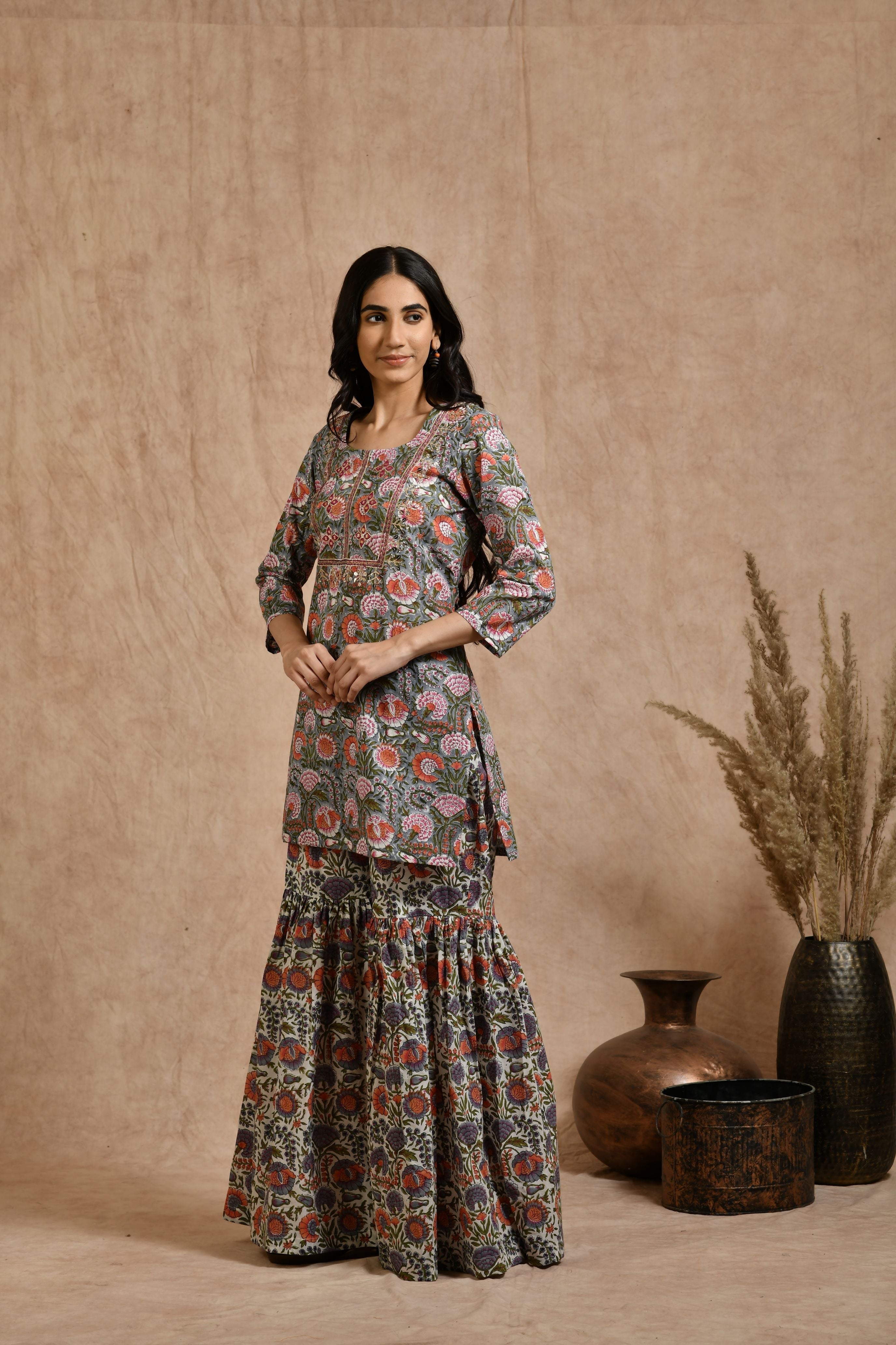 Premium cotton embroidered jaipuri print dupatta set JOLLY2